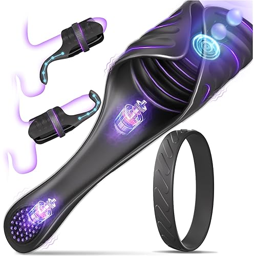 Tapping Vibrating Male Masturbator with Bend-to-Fit Testicle Vibrator, Hands Free Penis Vibrator Stroker Trainer with Cock Ring, Adult Sex Toys for Men, Mens Vibrating Blowjob Sex Machine Masturbation