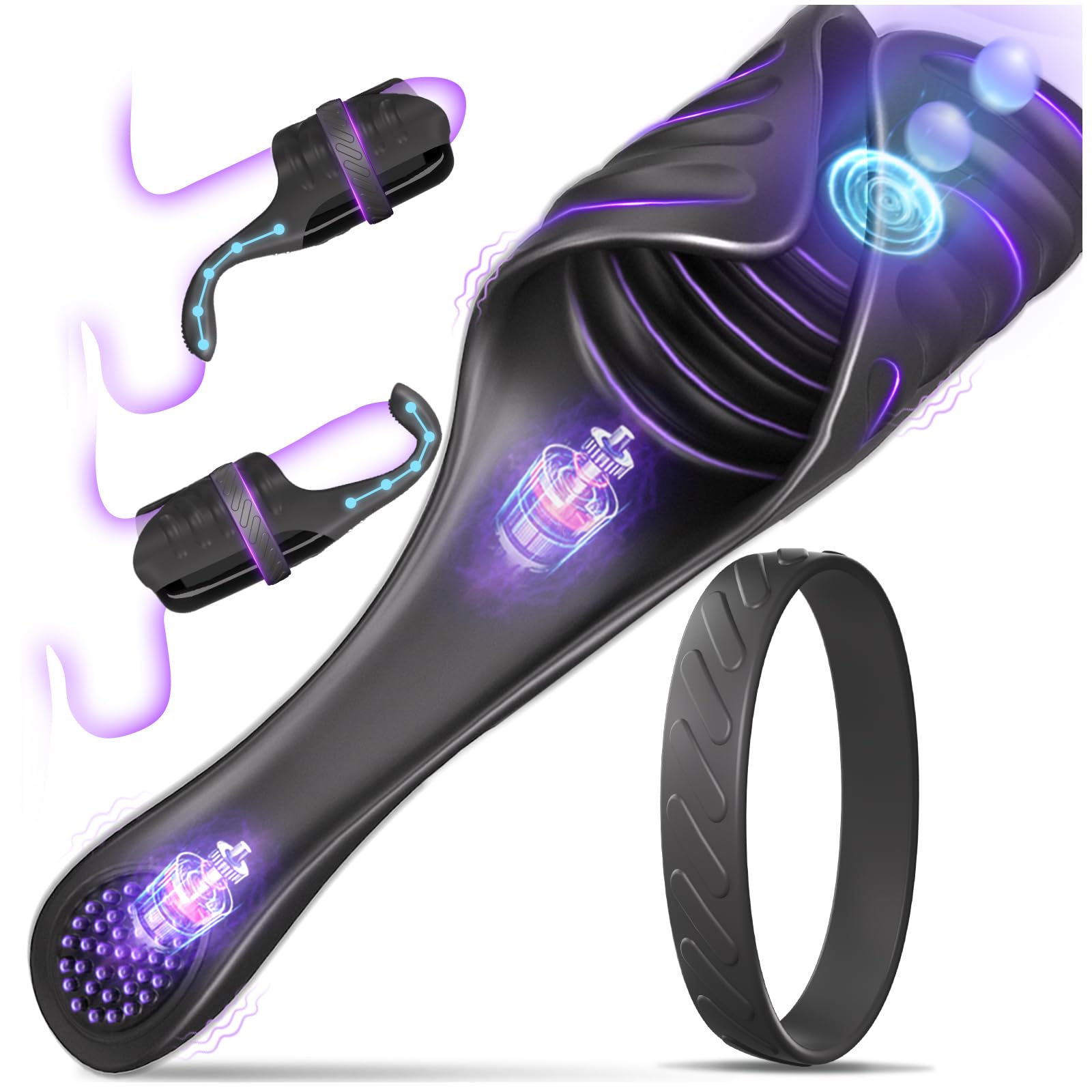 Masturbieren für Männer Elektrisch Handfrei Hoden Vibrator mit Klopfen und Biegen nach Bedarf, Sex Spielzeug Vibratorensets für die Männer, Masturbator mit Penisring, Penis Vibrator Sexspielzeug