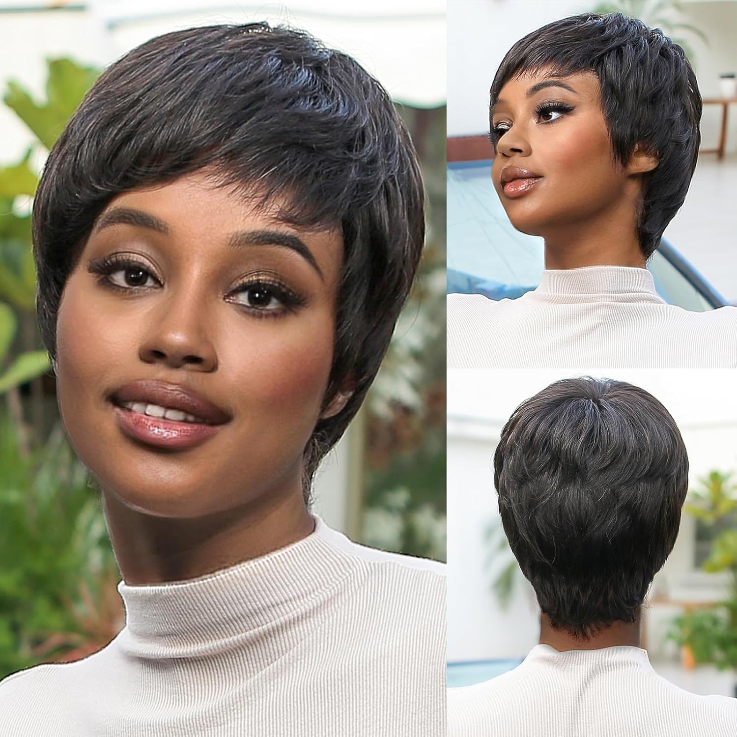 HAIRCUBE Natural Black Pixie Cut Wigs for Black Women Pixie Cut Human Hair Wigs