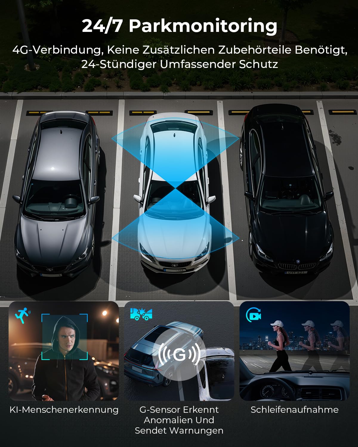 NUASI 4G LTE Dashcam Vorne Hinten 2K/1080P mit 24/7-Parkmodus