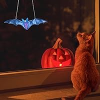 Vista 4 de U-MOJO - Atrapasoles de murciélago azul para ventanas, atrapasoles manchados de murciélagos para decoración de Halloween, decoración de pared