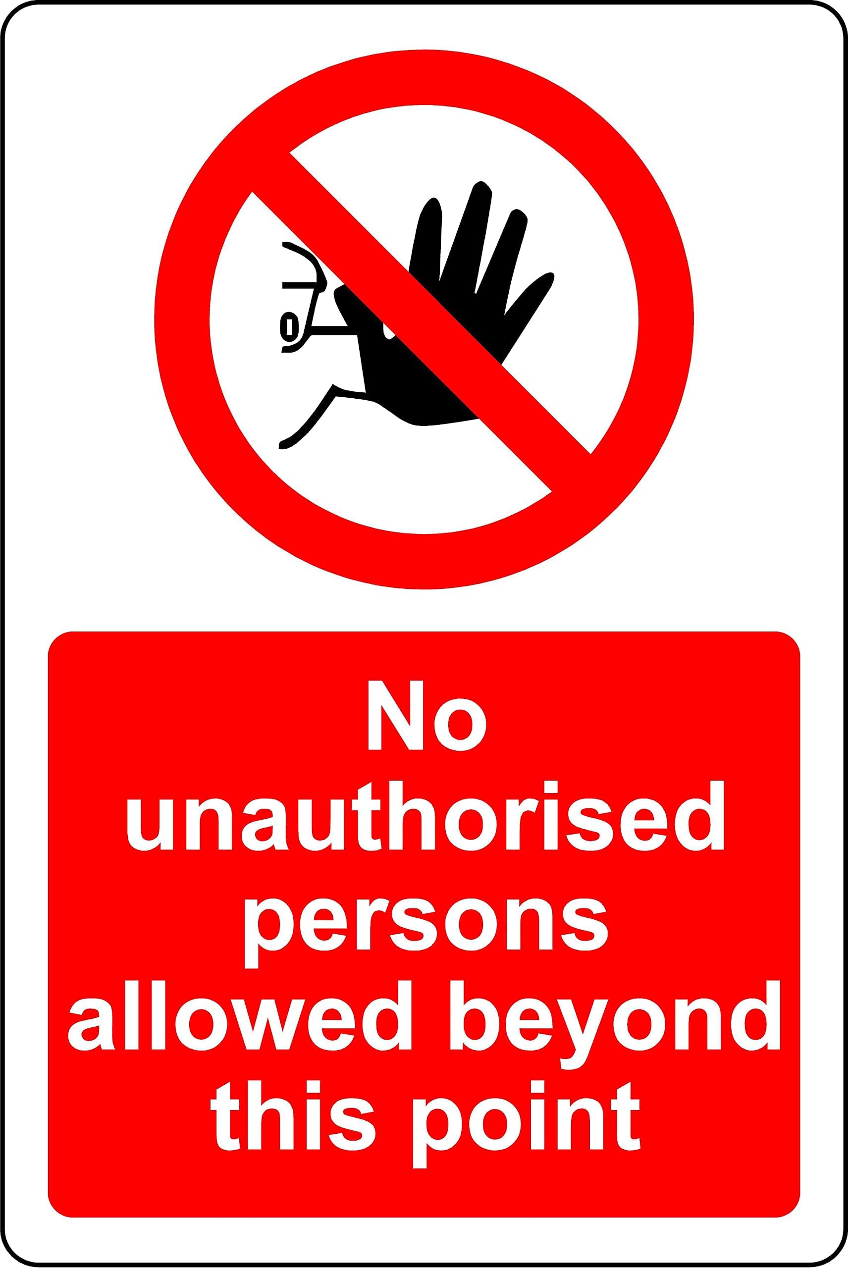 Cartello In Plastica Rigida 30x10 Cm | 'No Unauthorised Persons Allowed Beyond This Point' | Segnale Di Sicurezza E Avviso
