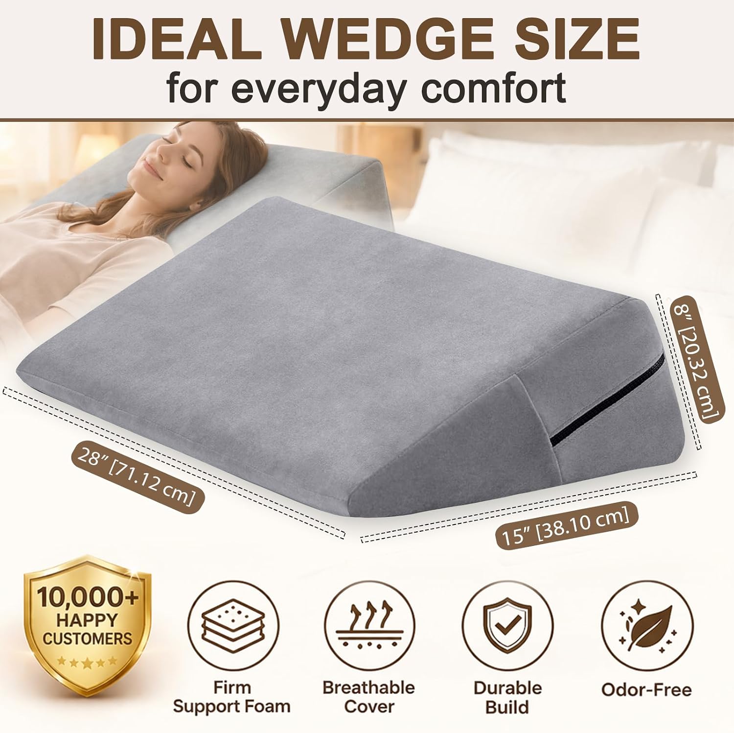 sokoro Bed Wedge Pillow for Sleeping, Triangle Pillow Wedge, Acid Reflux, Gerd, After Surgery, Back Support, Body Positioners for Pregnancy, Adults, Seniors to Elevate Head, Knee, Leg, Grey, Large