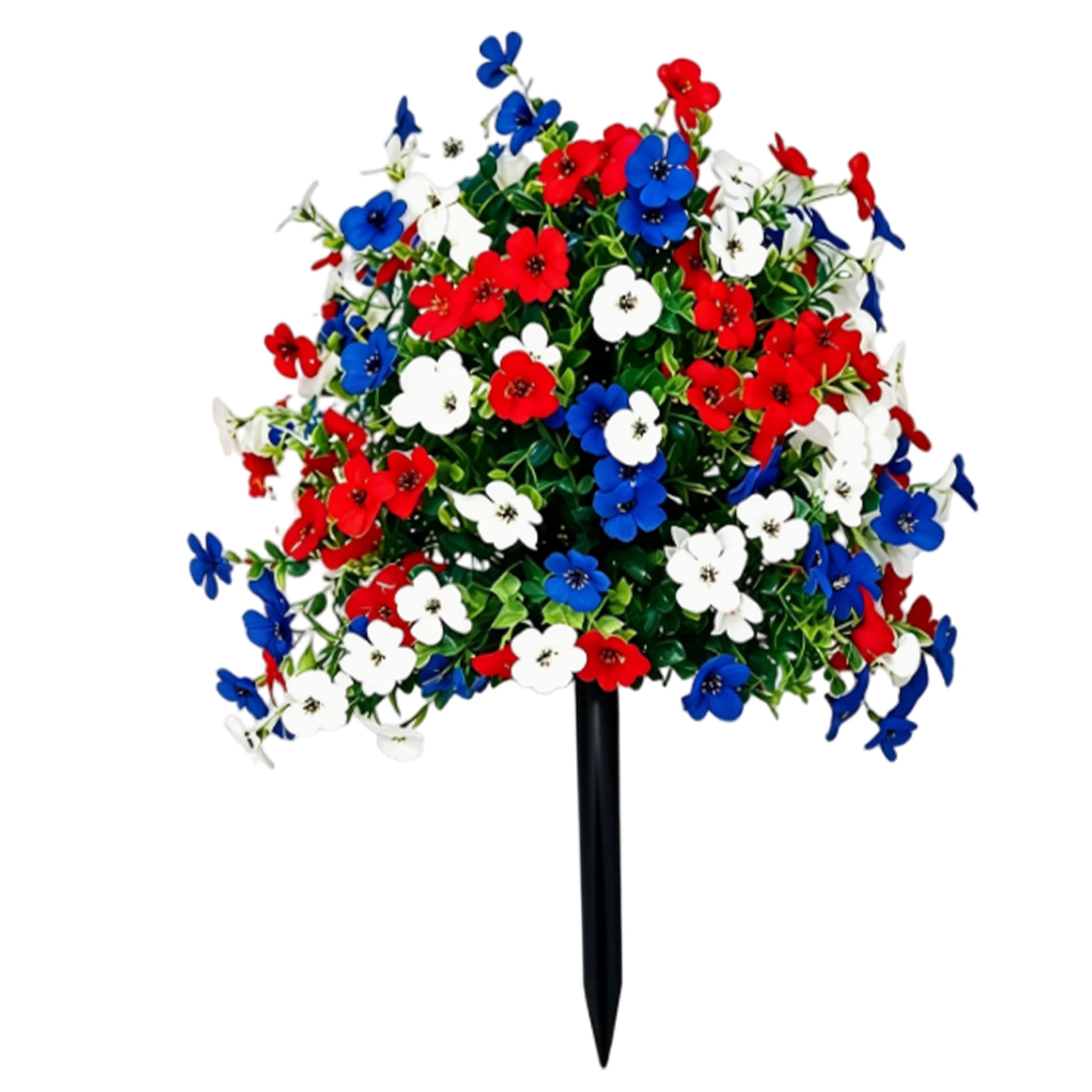 BEAHING Artificial Flowers For Outdoors With Ground Stakes, Faux Outdoor Plants - Multi-color Garden Stakes, 45cm/17.72inch (red+blue+white), Artificial Flowers with Ground
