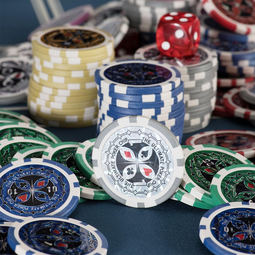 Valigetta da Poker in Alluminio BAKAJI con 2 Mazzi di Carte, 5 Dadi, Pulsante Dealer, 200 Fiches per Texas Hold'em e Blackjack
