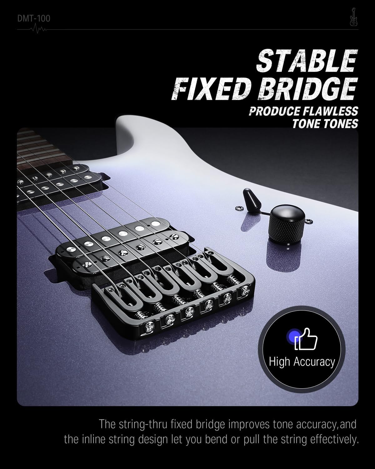 Close-up of Donner DMT-100 stable fixed bridge