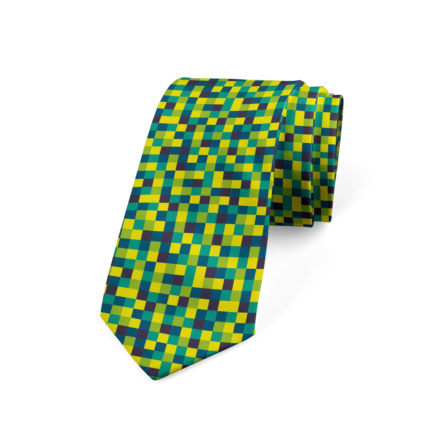 Wpamlrta Necktie Retro Style Grid Dress Tie 3.7" Petrol Blue Lime Green