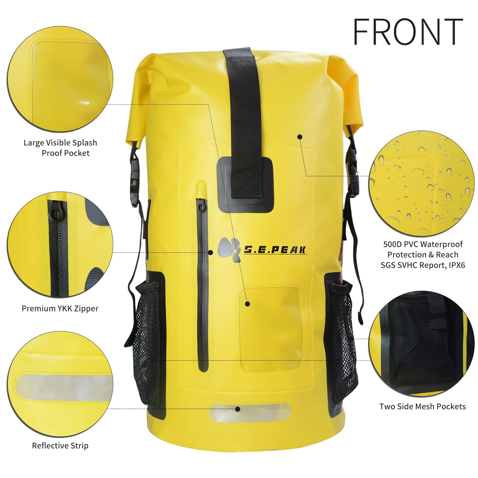 SEPEAK Wasserdichter Marine-Trockensack, Roll-Top-Rucksack, robuster Trockensack für Kajakfahren, Bootfahren, Schwimmen, Tauchen, Surfen, Rafting, Angeln, Camping, Wandern, mit reflektierenden