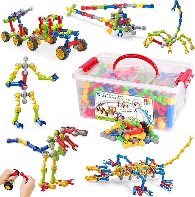 170 Pcs STEM Bâtir des jouets pour les enfants 4-8 ans, Bâtissements Éducatifs Construction Ingénierie Kit de construction pour les âges 3 4 5 6 7 8 9 Année Vieux Jeux Créatifs pour enfants, Cadeaux d'anniversaire de Noël Garçons Filles