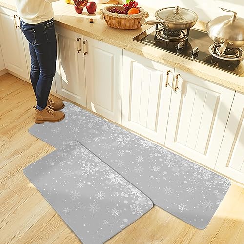 Miniatura 5 de Juego de 2 alfombras de cocina grises con copos de nieve navideños, antideslizantes, suaves, absorbentes, para cocina, baño, sala de estar, cuarto