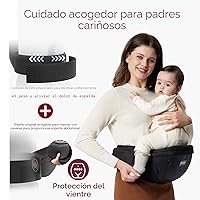 Vista 3 de Momcozy Portabebés con asiento de cadera, cintura ajustable con protector de vientre 3D original, portabebés ergonómico con varios bolsillos
