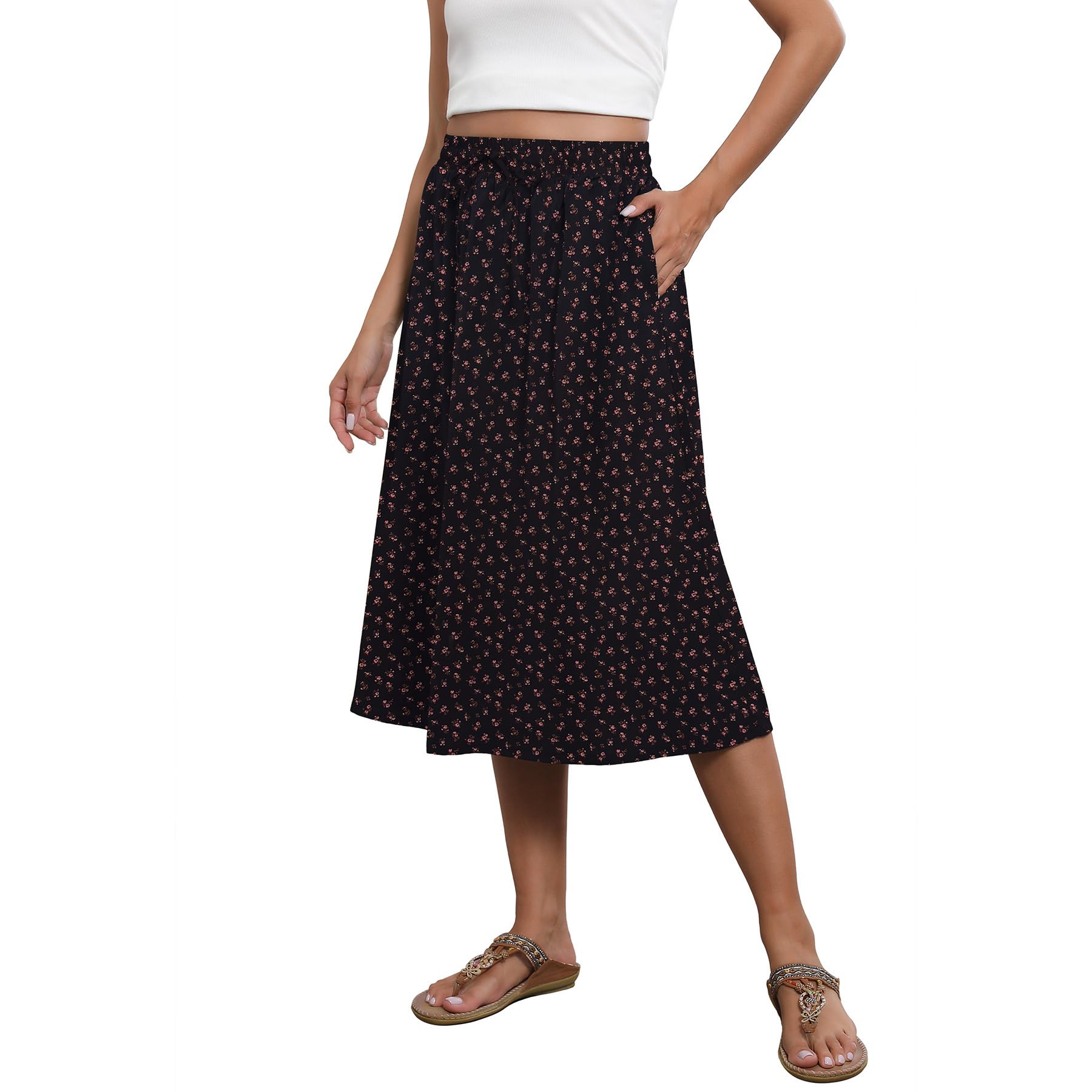 Flowy Skirt Elastic High Waist A-Line Skirt with Pockets Bohemia Cover-up for Women 2026 Trendy S-2XL