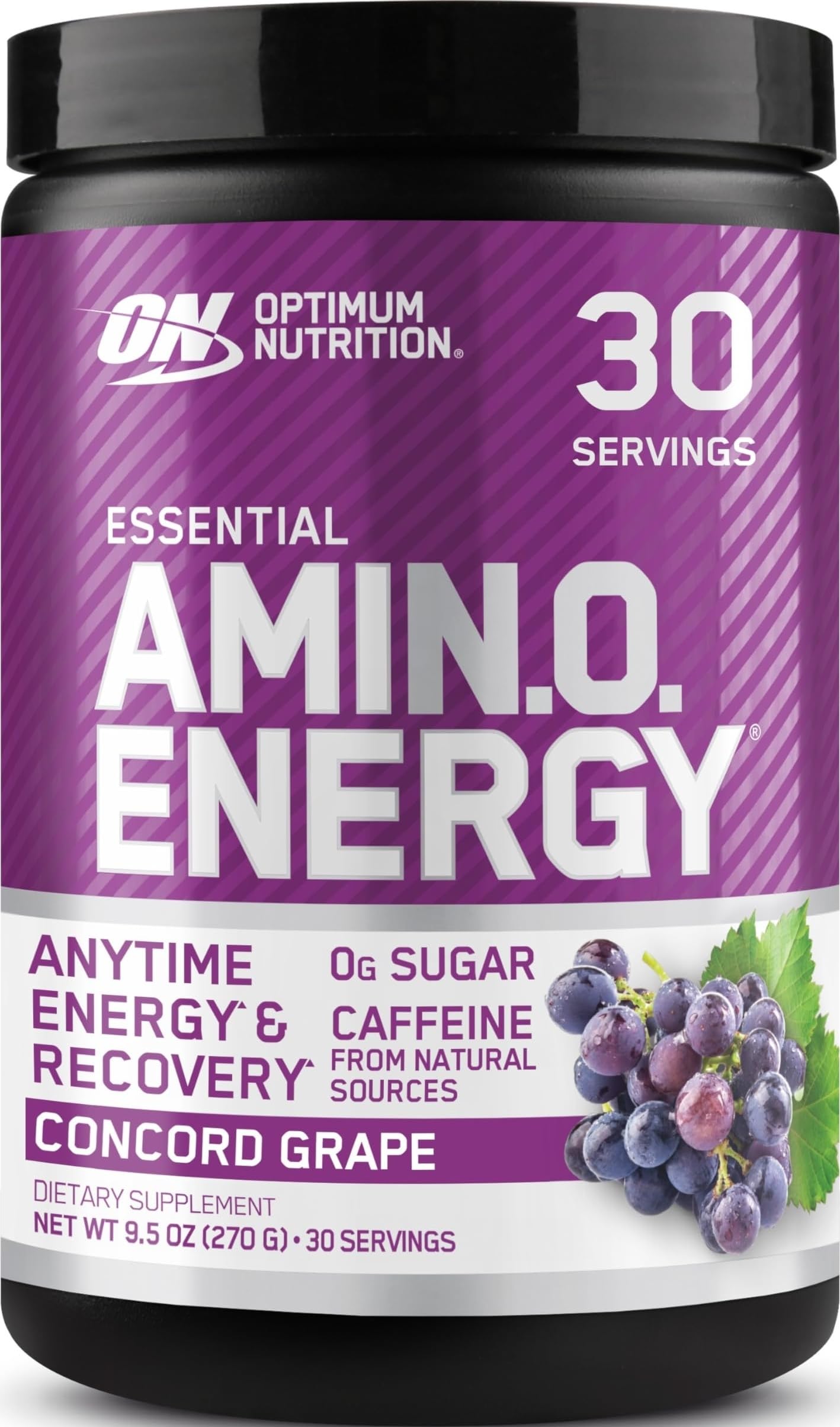 Optimum Nutrition Amino Energy Powder, Concord Grape, 9.5 Oz | Anytime Energy Powder with BCAAs, Amino Acids, Caffeine from Green Tea & Coffee Beans, Keto Friendly, Muscle Recovery Support