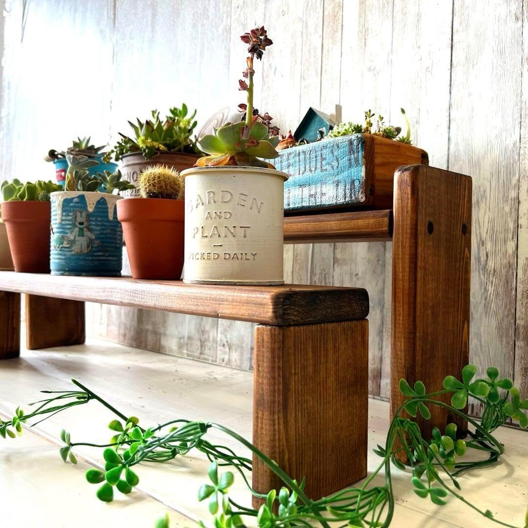 木製古材風ヴィンテージプランターラック 耐候性 観葉植物 多肉植物 大小２個