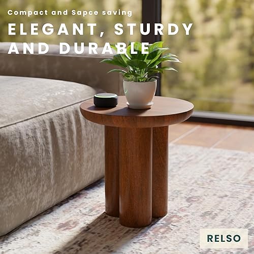 Miniatura 5 de Relso Gaia - Mesa auxiliar redonda para sala de estar y casa de campo, madera de mango maciza para elegancia rústica, ideal para mesas auxiliares,