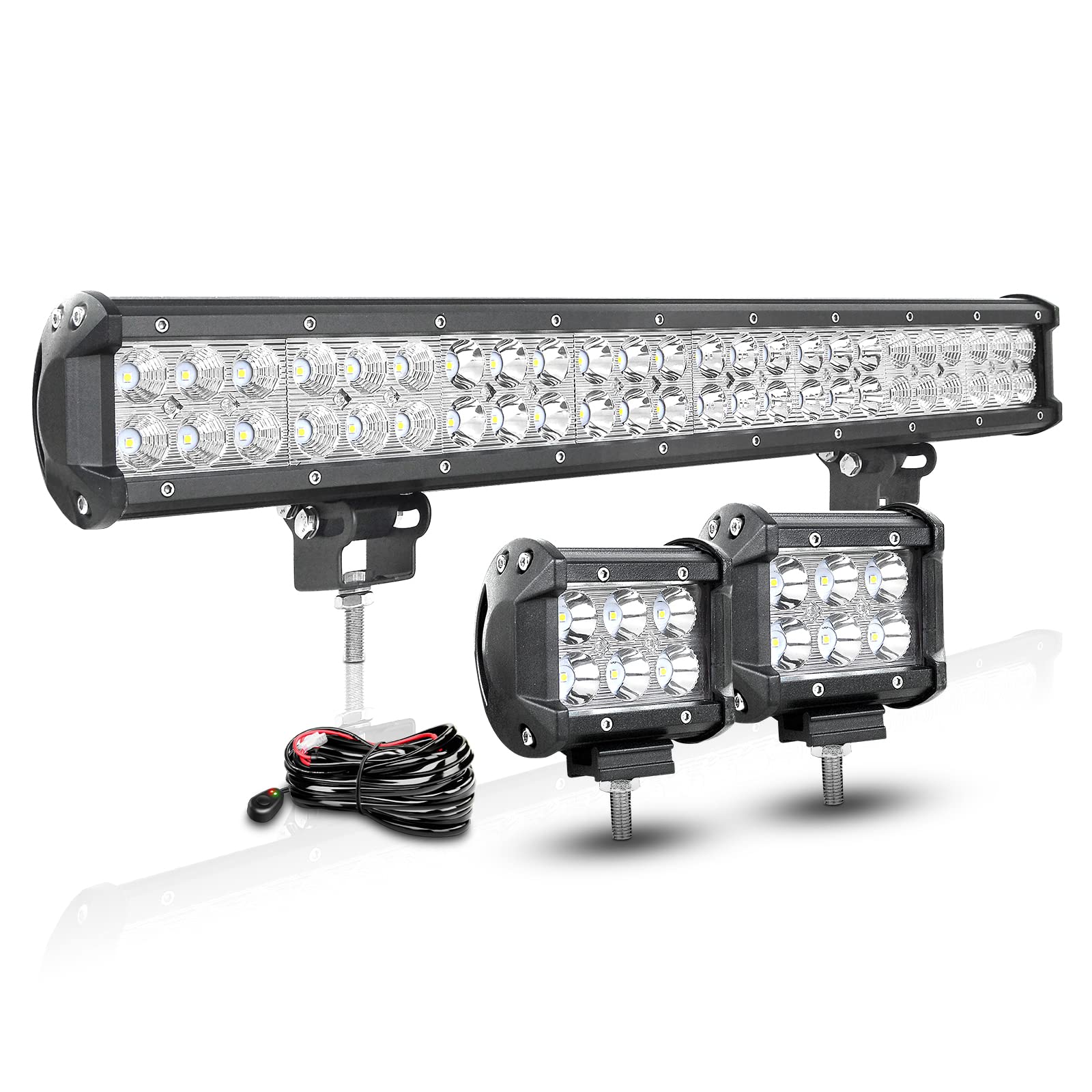 RIGIDON Barra Led Fuoristrada 59cm 23 pollici 144W Barra Luce Led, 2pcs Faretti Fendinebbia 4" 18W et 12V Cablaggio, Luci di Lavoro Per Offroad Auto Trattore Camion SUV UTE ATV Barca 4x4 Veicoli