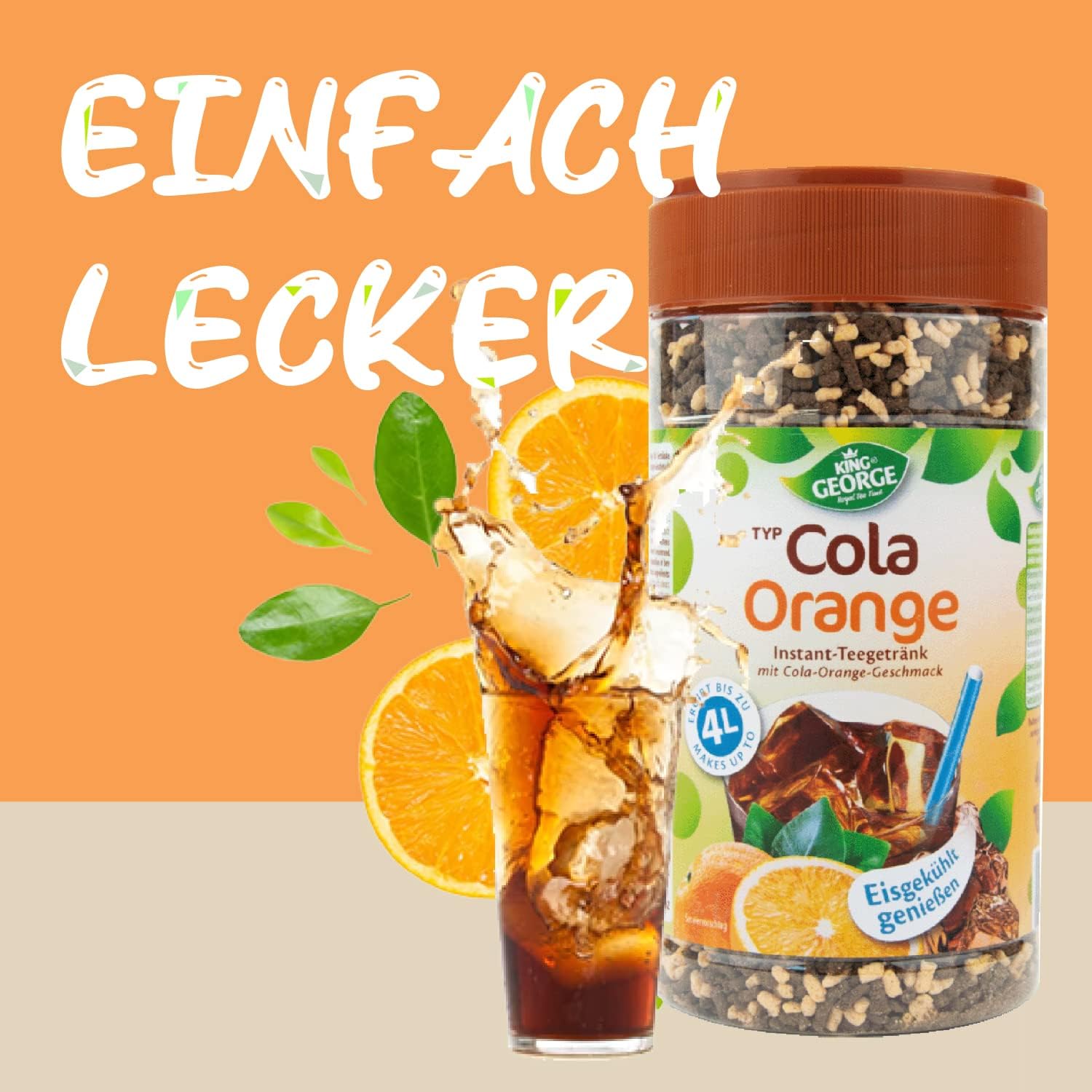 KING GEORGE - Cola Orange Instant tè freddo bevanda 12 x 400 g di piacere rinfrescante, tè istantaneo alla briciola – bevande in polvere, bevande analcoliche per la casa, il compleanno, le feste