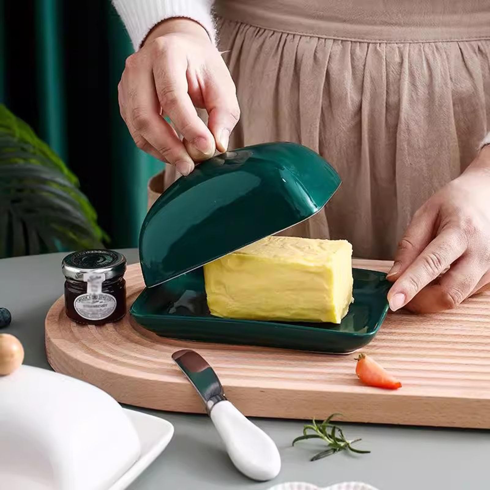Beurrier avec couvercle, plateau facile à ramasser pour la décoration de la cuisine et la cuisine, idéal pour stocker et servir le beurre, design durable et élégant