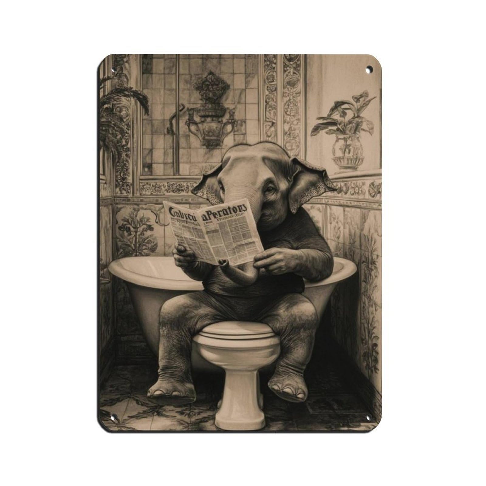 Quirky Elephant, Elephant in Bathroom Tin Sign Vintage Metal Pub Club Cafe Bar Home Wall Art Decoration Poster Retro 12x16inch(30x40cm)