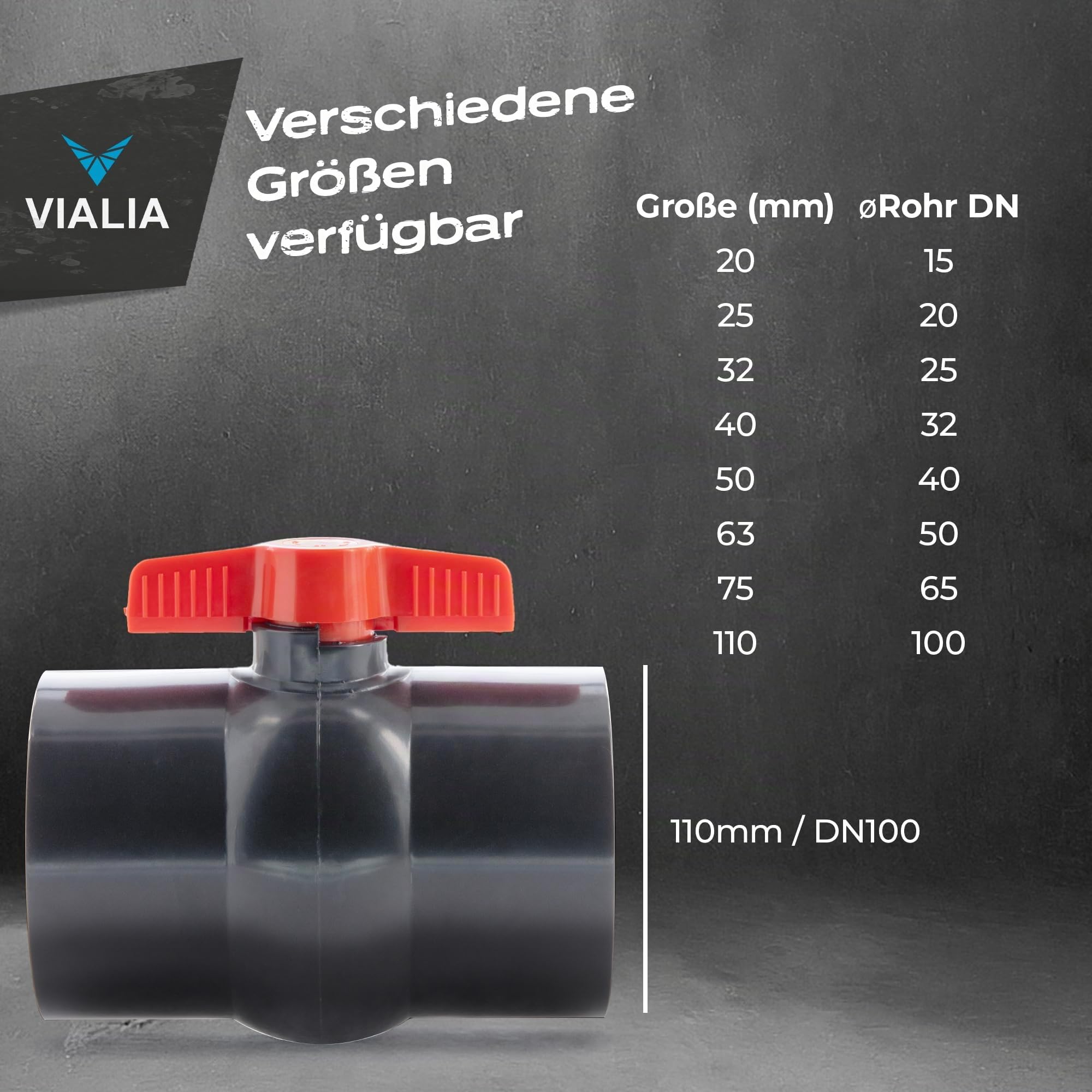 PVC Kugelhahn 110mm | Absperrhahn mit 2x Klebemuffe zum Verkleben | Langlebiges PVC-U | Salz- & Chlorwasserbeständig | Für Poolbau, Teich & Bewässerung | Mühelose Wasserregulierung