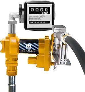 20GPM 12V DC Fuel Transfer Pump Gasoline Pump with Nozzle Kit for Gas Diesel Kerosene Yellow with Flow Meter