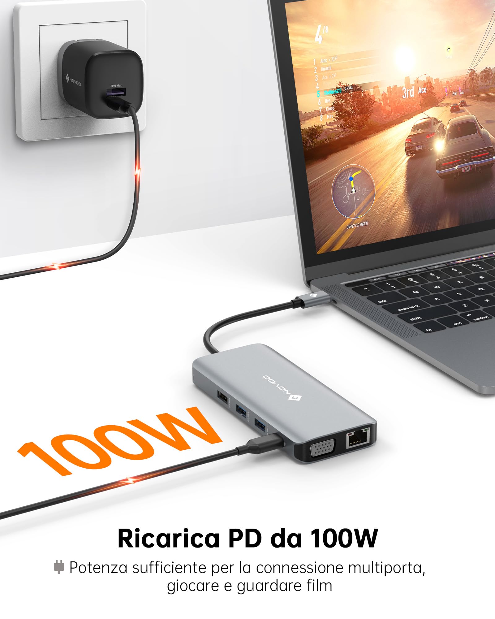 NOVOO USB C Hub z 2 portami HDMI, 11 in 1 portami stacji dokującej typu C do laptopa, RJ45 Gigabit Ethernet, 2 USB 3.0, 2 USB 2.0, VGA, Type C 100W PD, kartami SD/TF Kompatybilny z MacBook Pro/Air