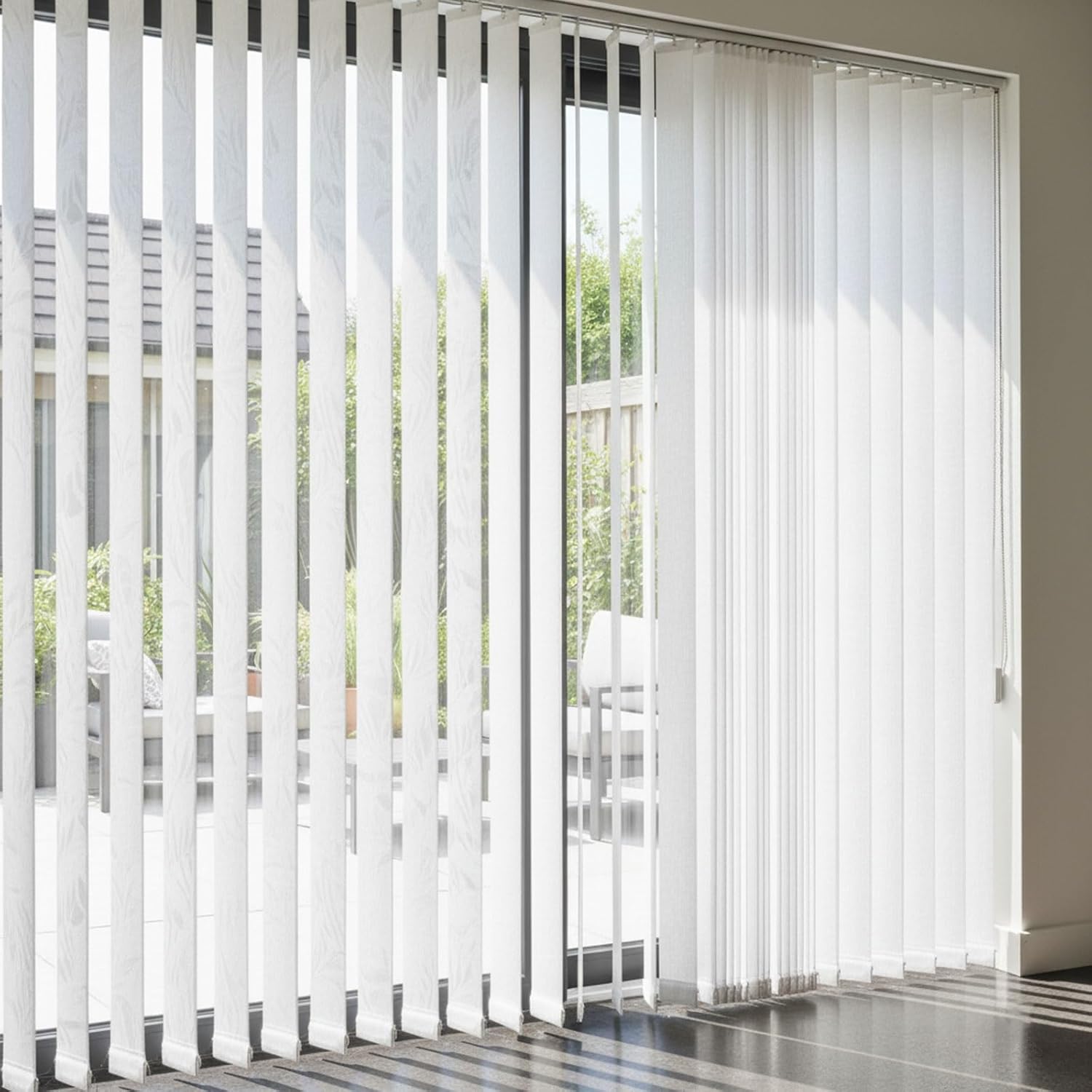 Vertical Blinds for Patio Doors, Cordless Light Filtering Solar Fabric Window Blinds & Shades for Sliding Glass Door 68" 71" 78" 83" 88" 92" White Interiors Privacy Room Divider Blind(W83x H102in)