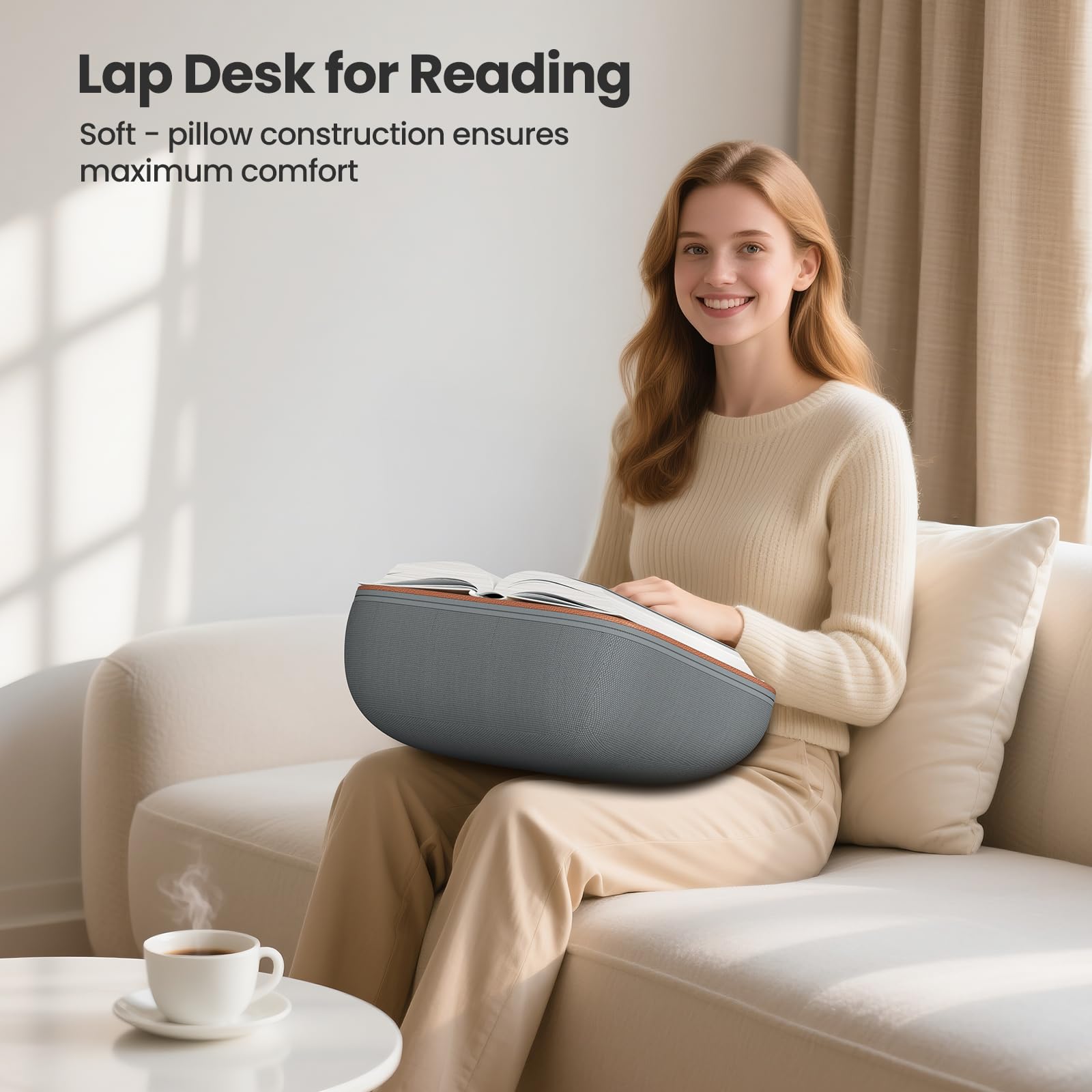 Tounee Buchstütze - Ultraweiche Laptisch-Auflage für Bücher, Tablets & E-Reader - Handfreies Lesen in Bett/Couch - Reduziert Nackenverspannungen - Ideal für Bücher- & E-Reader-Fans - Grau