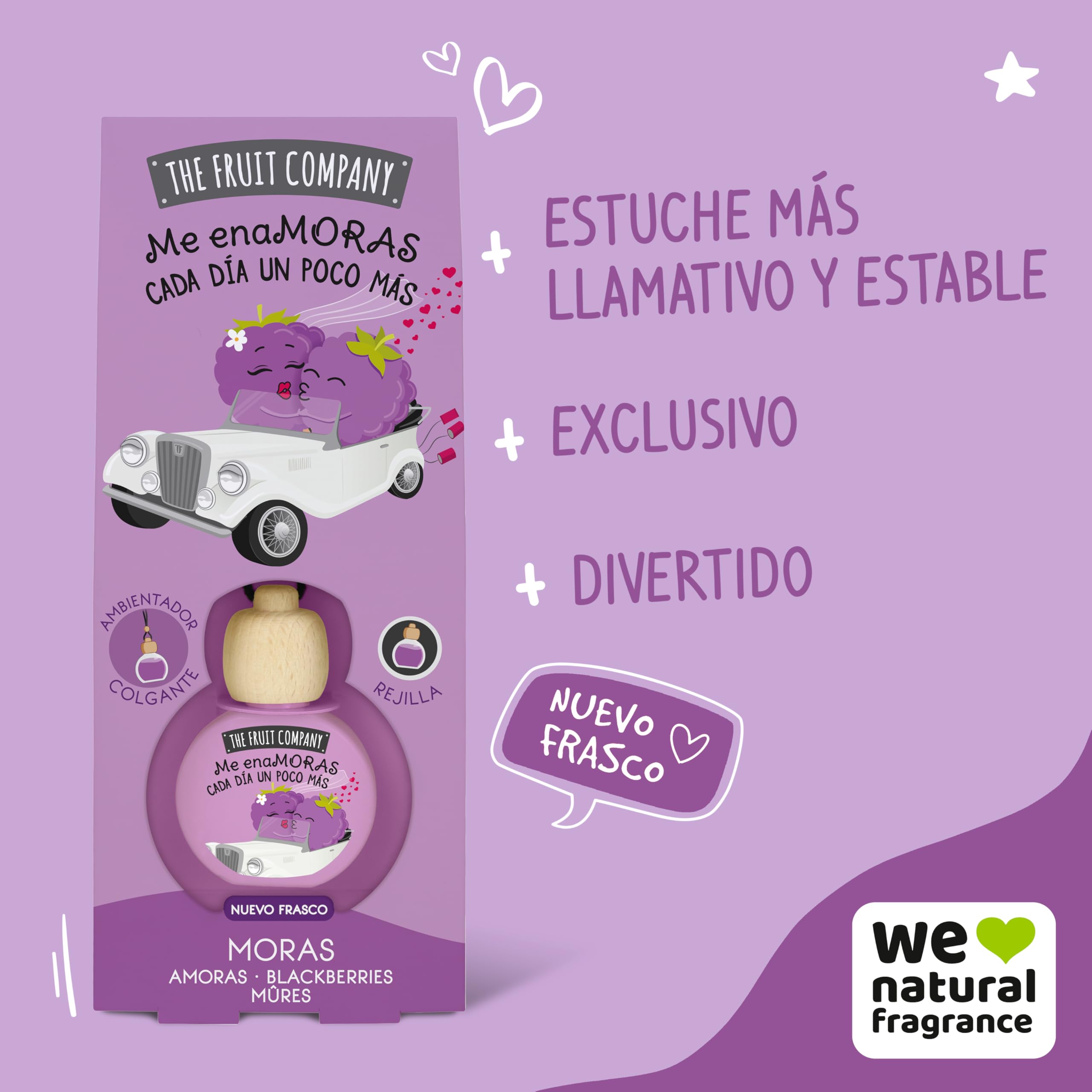 The Fruit Company - Ambientador de coche con Absorbe olores, aroma frutal MORAS, Pack de 4 unidades