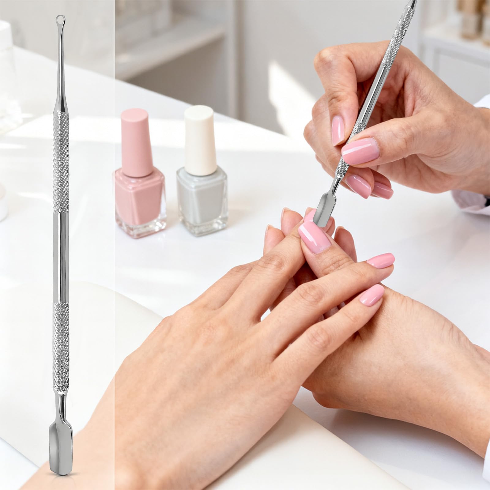 Nevoluxer Dual Head Cuticle Pusher & Remover Tool, Stainless Steel Nail Cuticle Pusher for Manicure Pedicure Home Use - Image 3