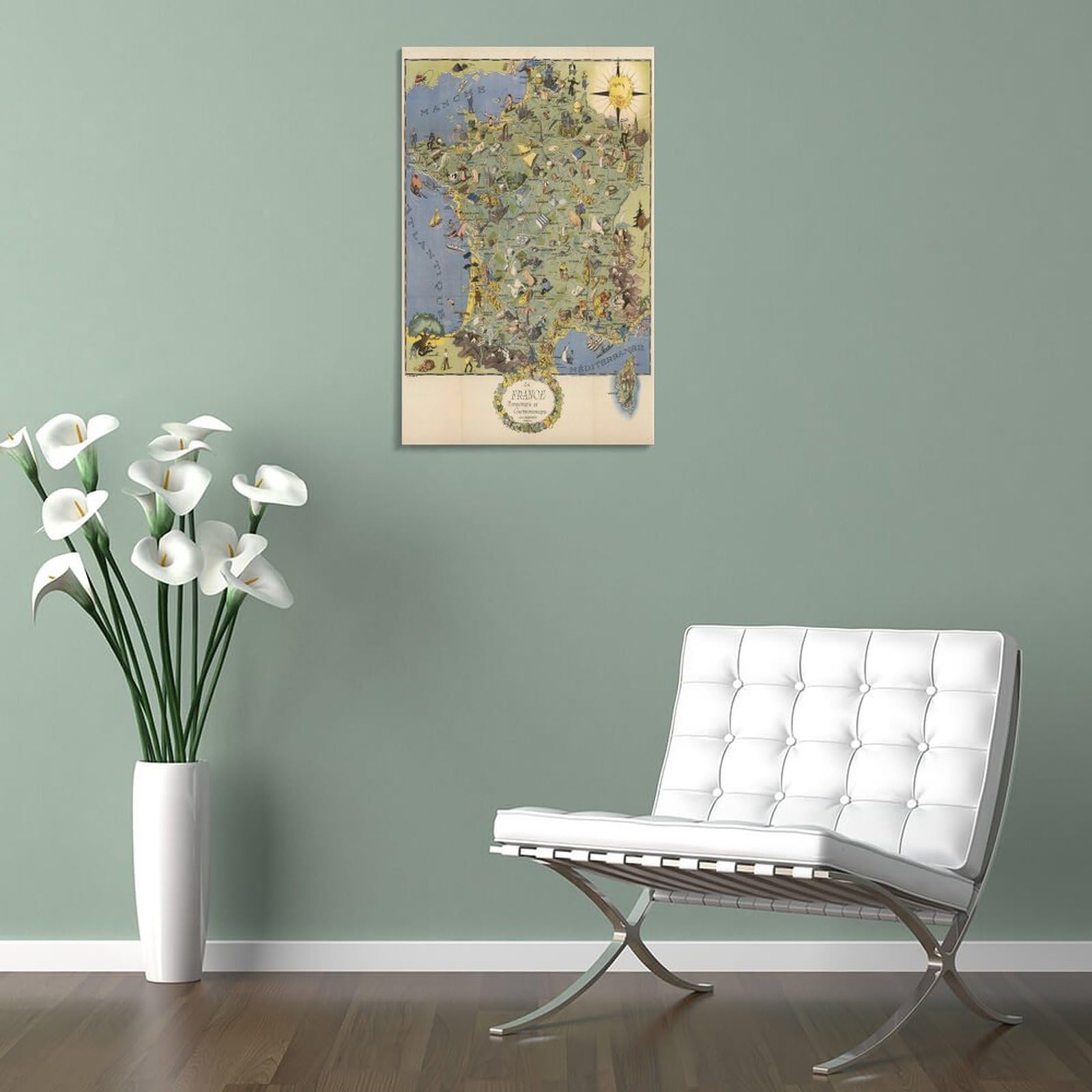 Amazon.co.jp: フランスの古い地図の古い地図レトロキャンバス