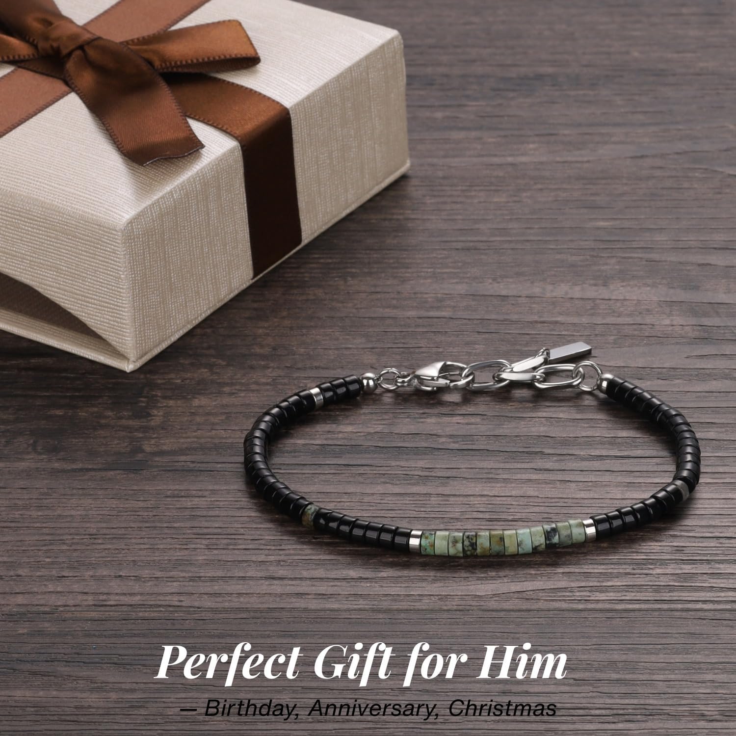 COAI Heishi Beads Jewelry Beaded Bracelet for Men, Genuine Gemstone Crystal Bracelet for Men - Image 6