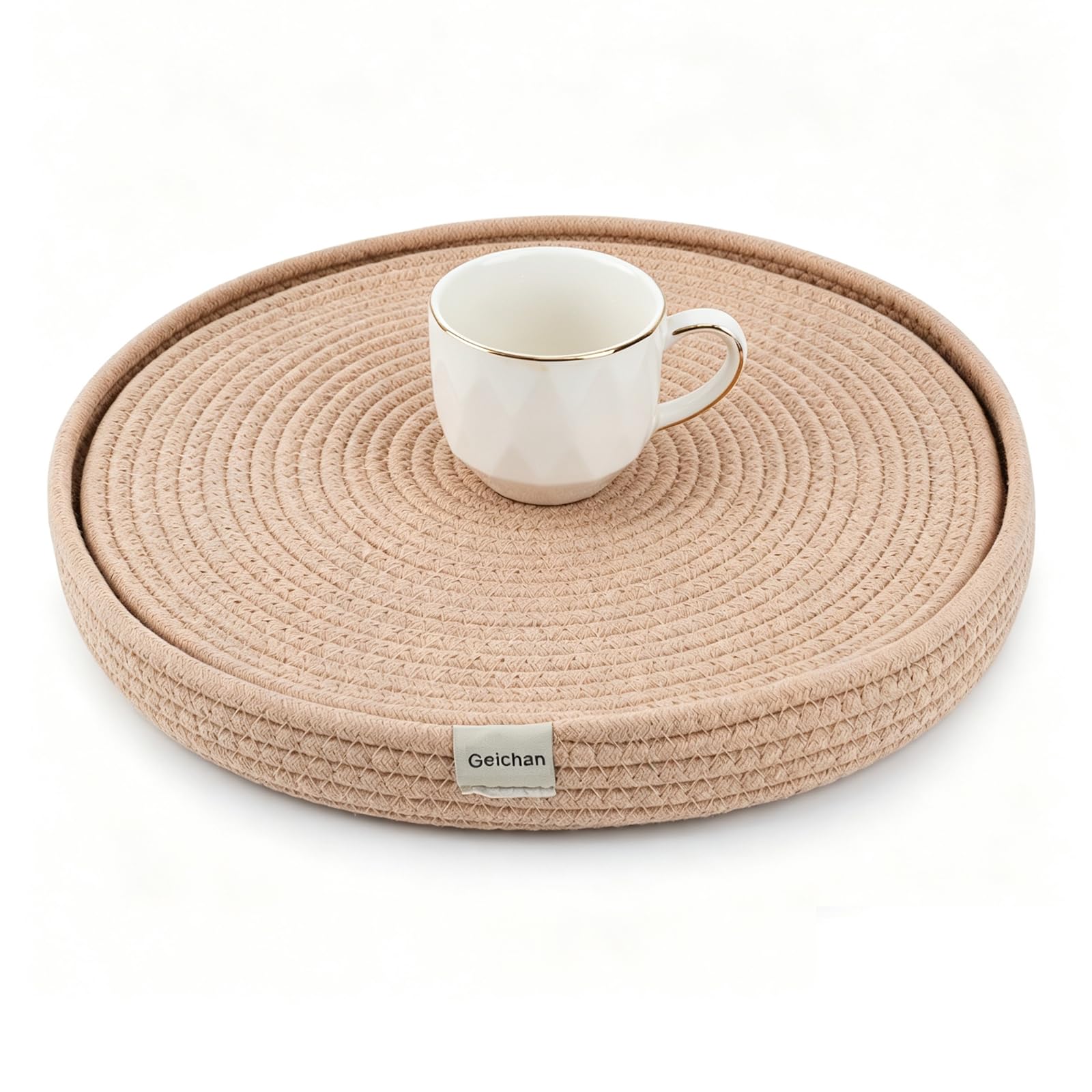 Placemats Set of 4,13 inch White Round Table Mats -Natural Woven Cotton Rope Heat Resistant Place mats for Dinner Plates,Heat Resistant Table Decor (Brown, 33cm/13 inch Set of 4)