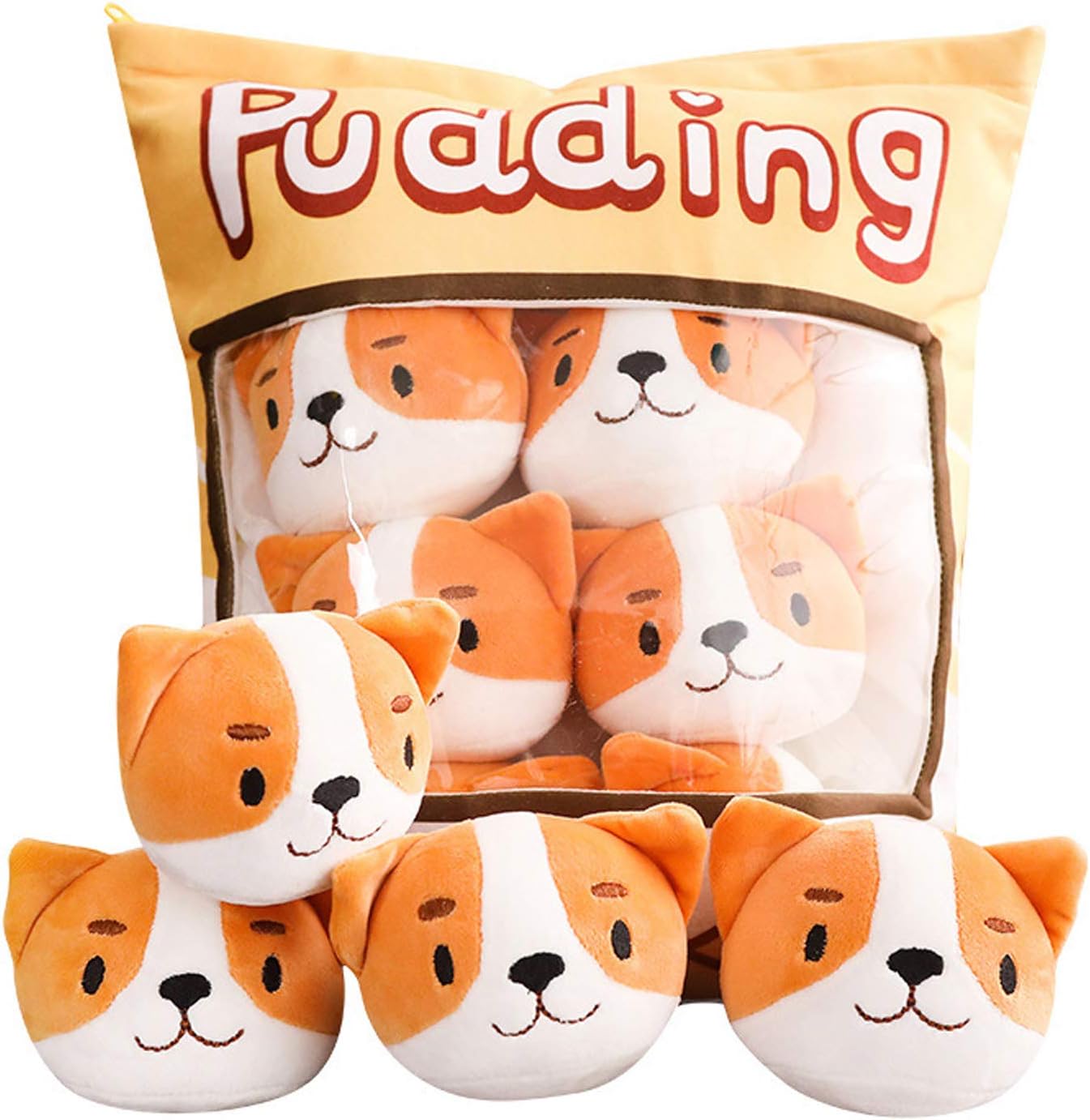 REFAHB Cute Throw Pillow Stuffed Dog Animal Toys Removable Fluffy Pudding Creative Gifts for Teens Girls Kid（with 6 Dolls）