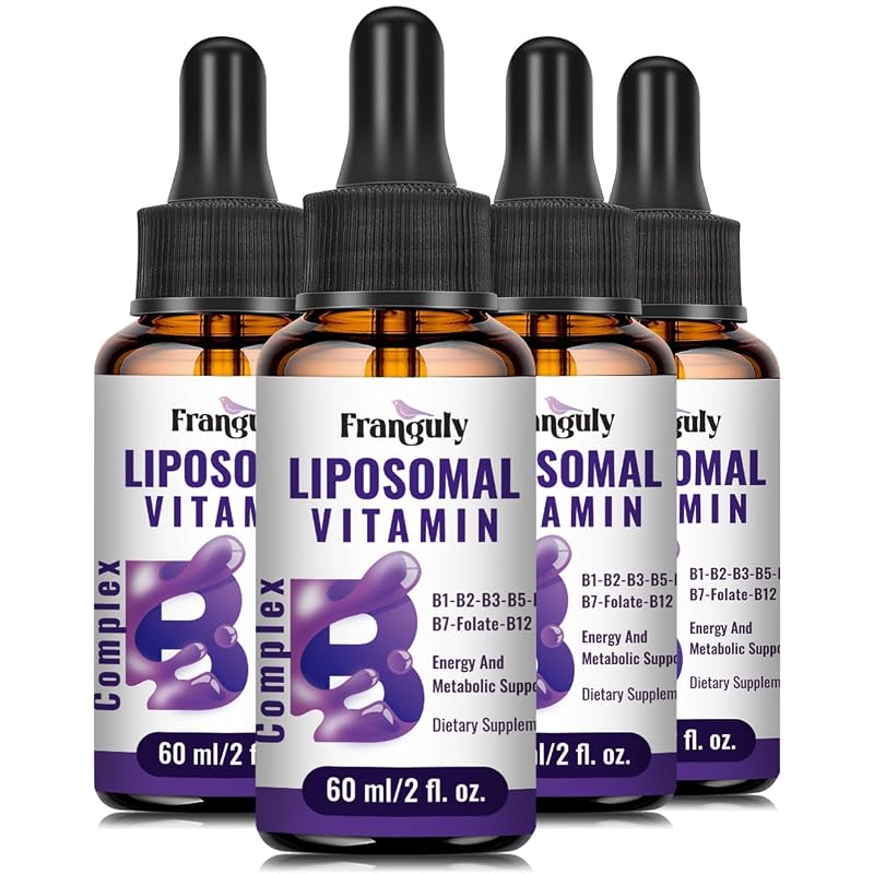 Franguly Complexo B lipossomal líquido sublingual com vitaminas B1, B2, B3, B5, B6, B7, folato B9 e B12 metilada — 4 frascos de 60 mL