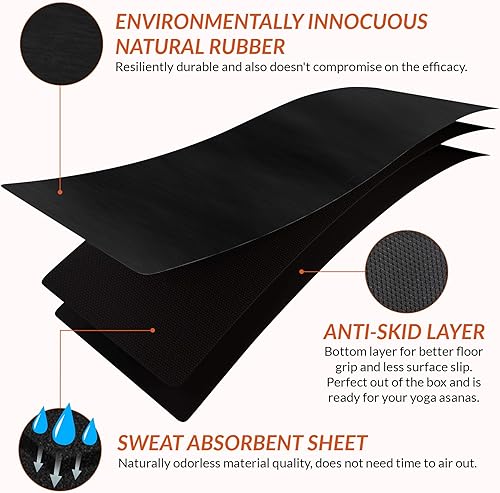 Miniatura 9 de Gurus Estera de goma natural de la yoga, Estera amistosa de la yoga de la tierra de Eco, estera de goma antideslizante de la yoga, 72x25 pulgadas de