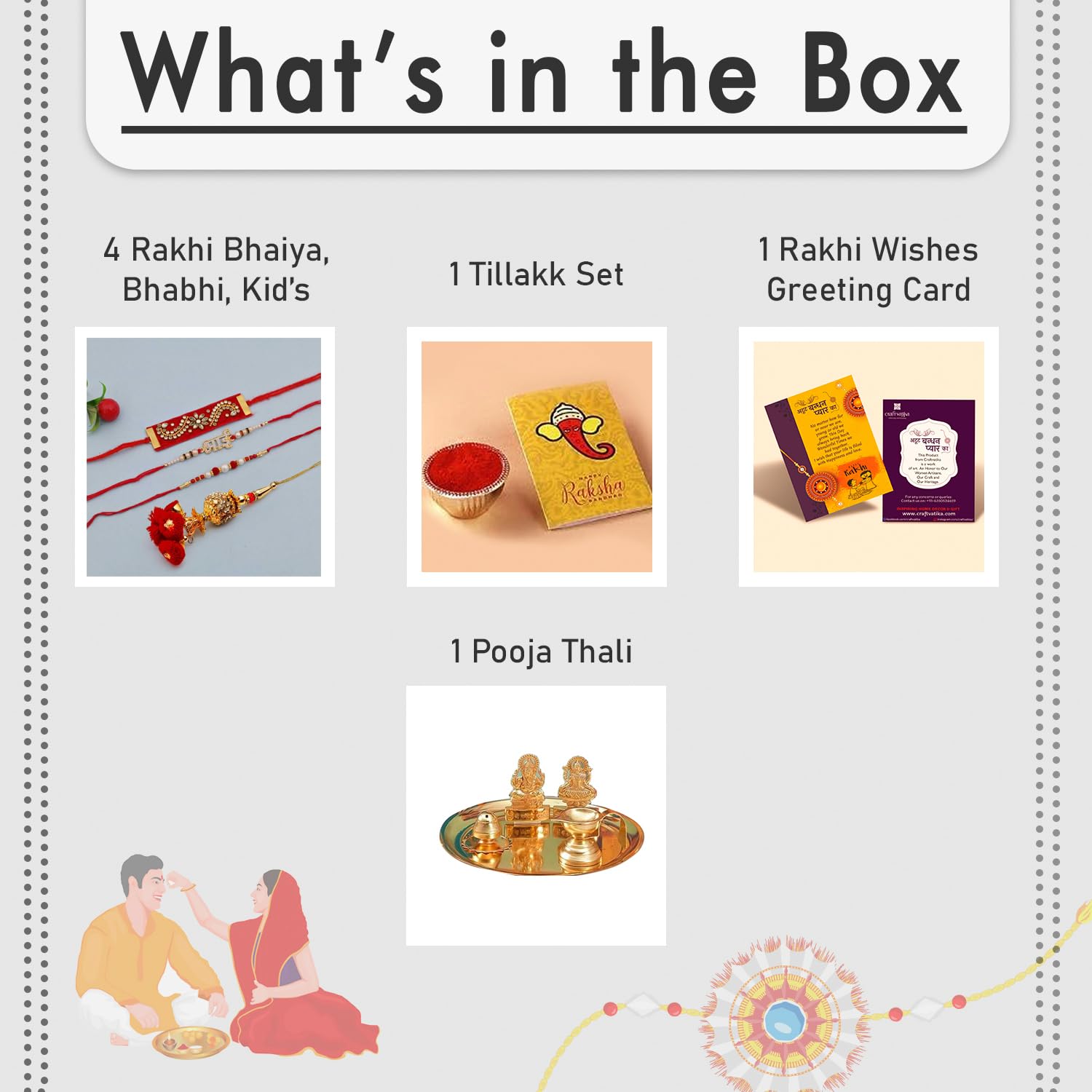 Rakhi for Brother with Pooja Thali Gift Combo - Rakhi Gift for Brother Bhabhi - Rakshabandhan Gifts for Bhaiya Bhabhi - Gold Plated Laxmi Ganesh Pooja thali Set/Bhai Rakhi/Lumba Rakhi/Wishes Card 3