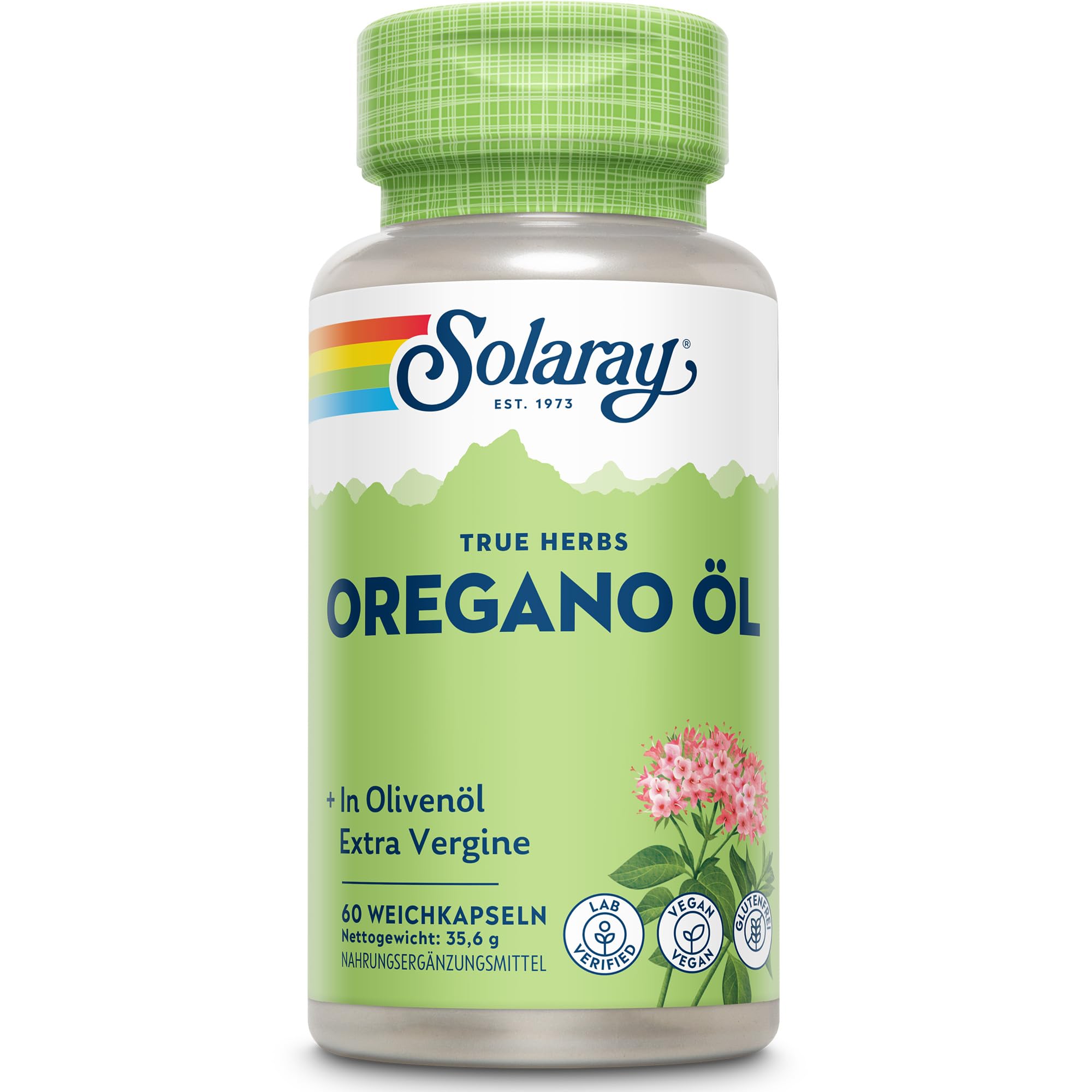 Solaray Oreganoöl 150 mg – 60 vegane Softgels – Hochdosiertes Oil of Oregano mit nativem Olivenöl extra – Pflanzliche Omega-3 & 6 Fettsäuren – Laborgeprüft