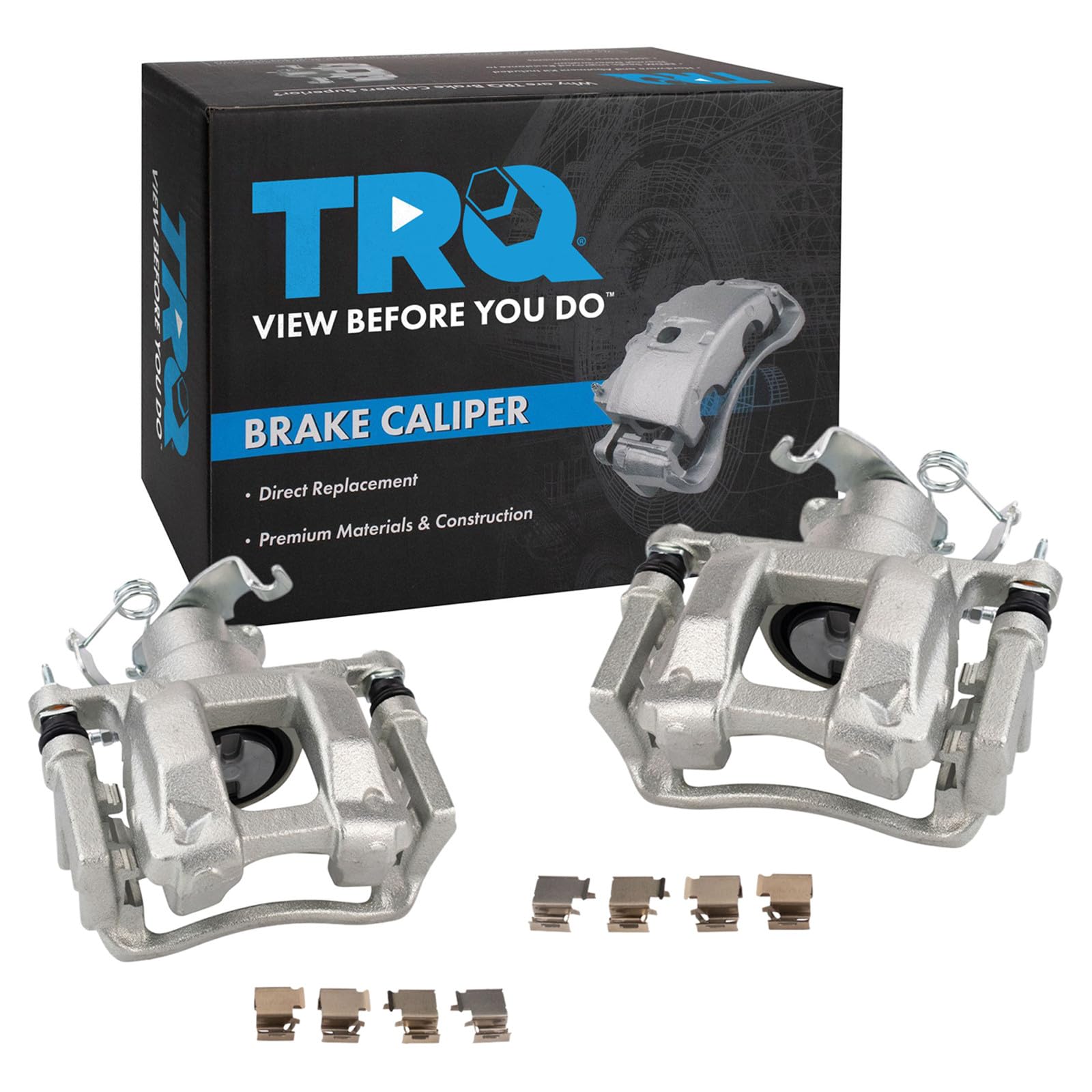 TRQ Rear Brake Caliper Set Zinc Coated Brackets Hardware