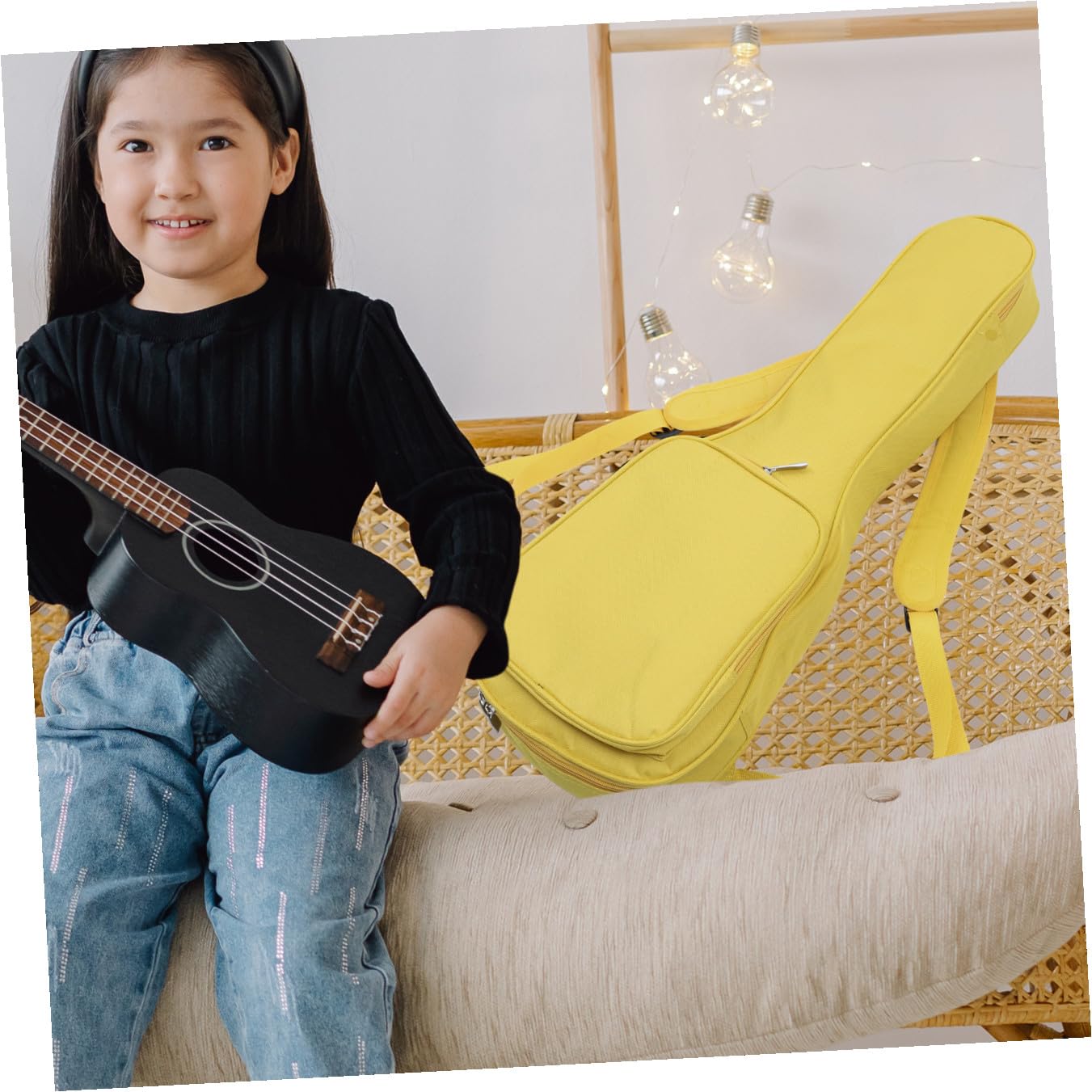 VANZACK Oxford Stoff Ukulelentasche mit Großer Kapazität und Gepolstertem Innenfutter Tragbare Gelbe Tasche für 26-27 Zoll Ukulele für Reisen und Aufbewahrung