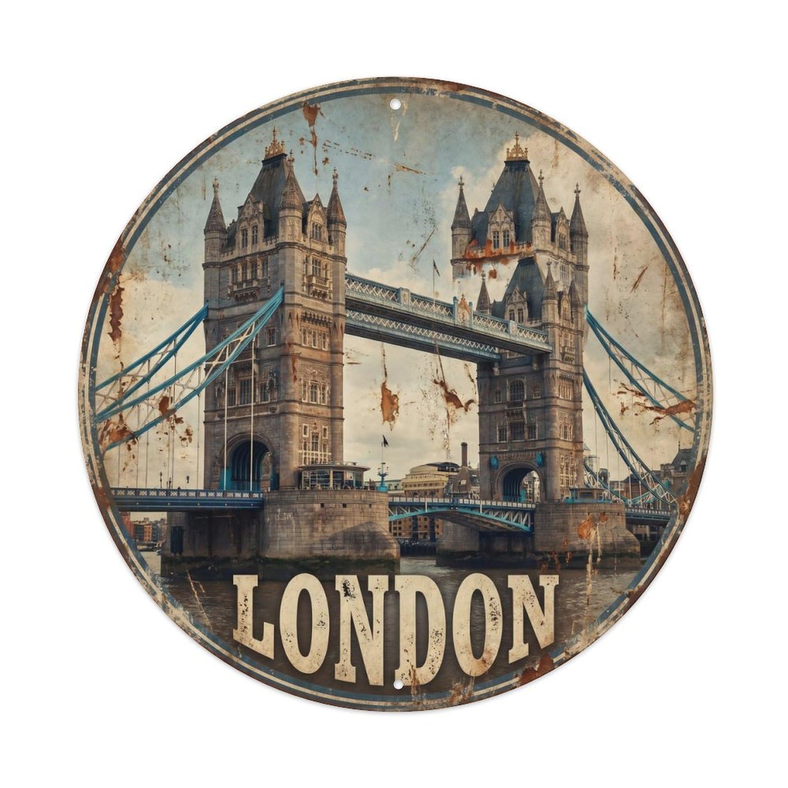 Vintage Travel London Bridge Tower Metal Tin Sign
