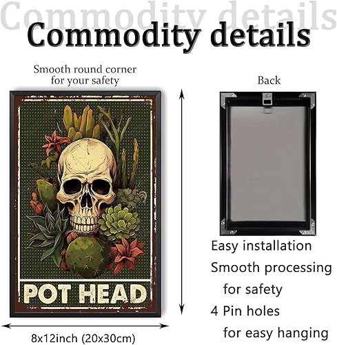 Miniatura 9 de Letrero de metal de hojalata con cactus y cráneo, cabeza de maceta, decoración de pared, letrero de metal de 8 x 12 pulgadas