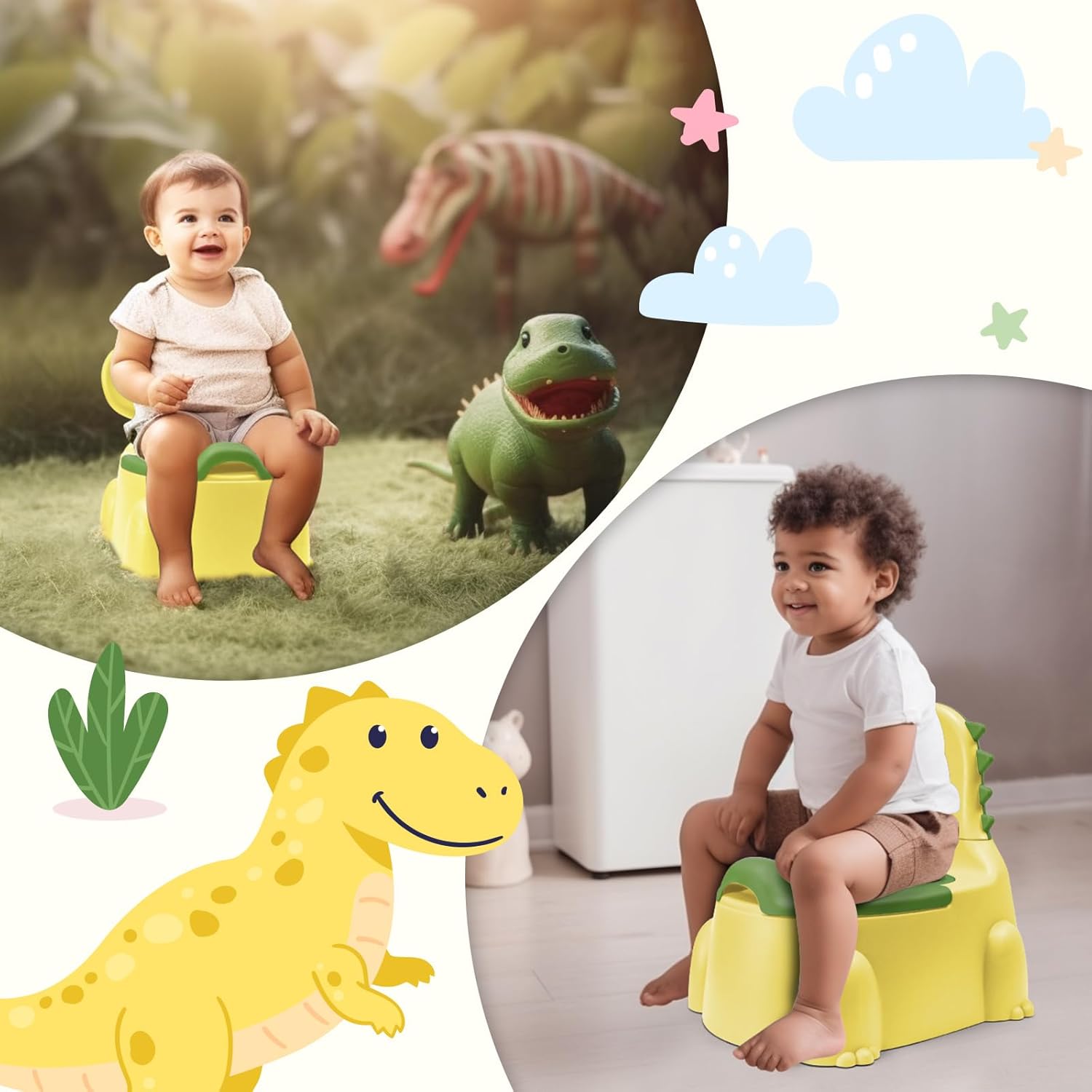 potty training toilet Potty Seat Baby Training Chair Boys Girls Toddler Dinosaur Comfortable children 1-5 years old Baby toilet Animal seat with lid back potty trainer (Yellow) - Image 7