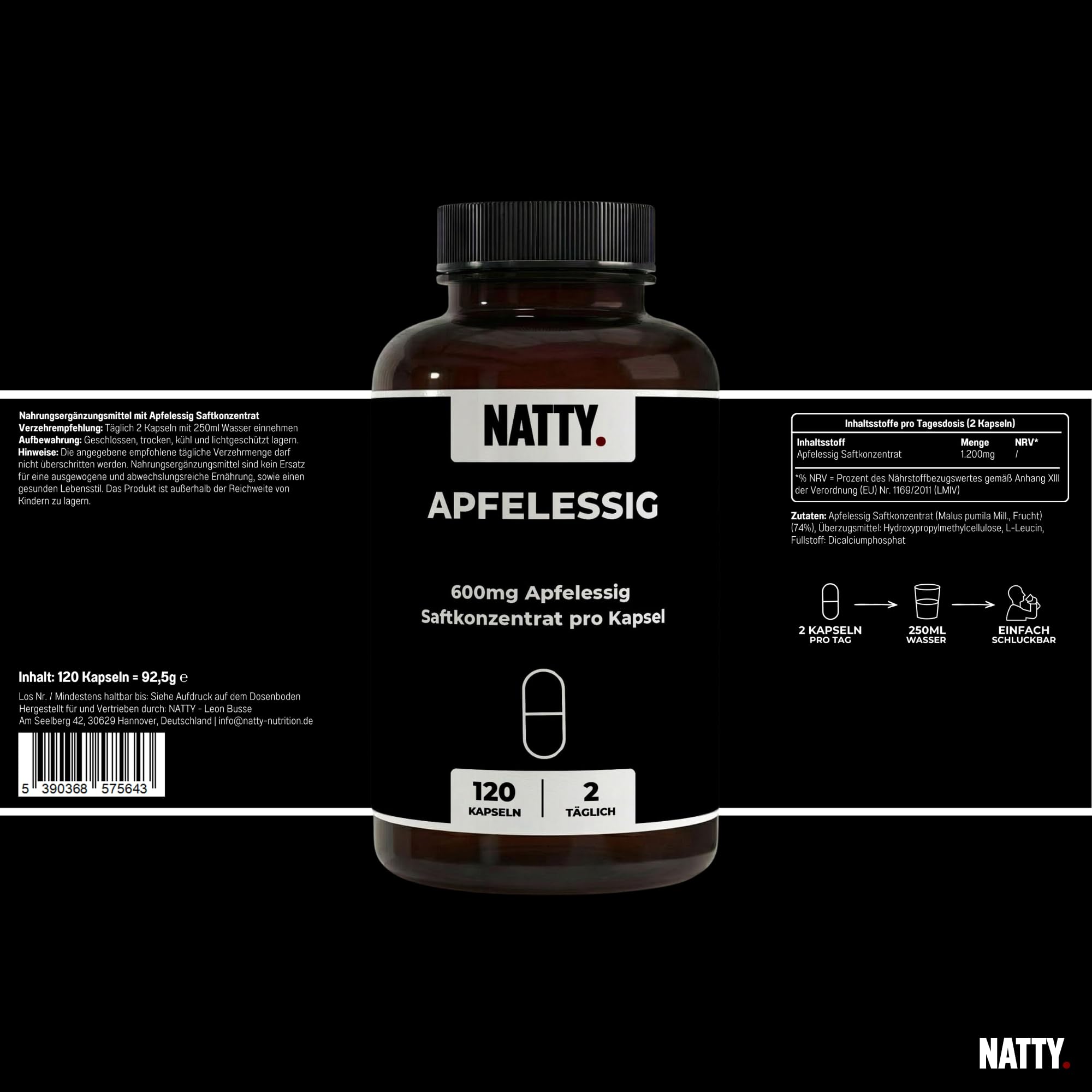 NATTY Bauchwohl Bundle 60 Tage – Bakterienkulturen Komplex mit 10 Mrd. KBE, Apfelessig Kapseln & Magnesium 4-fach Komplex – veganes Nahrungsergänzungs-Set, 4-teilig