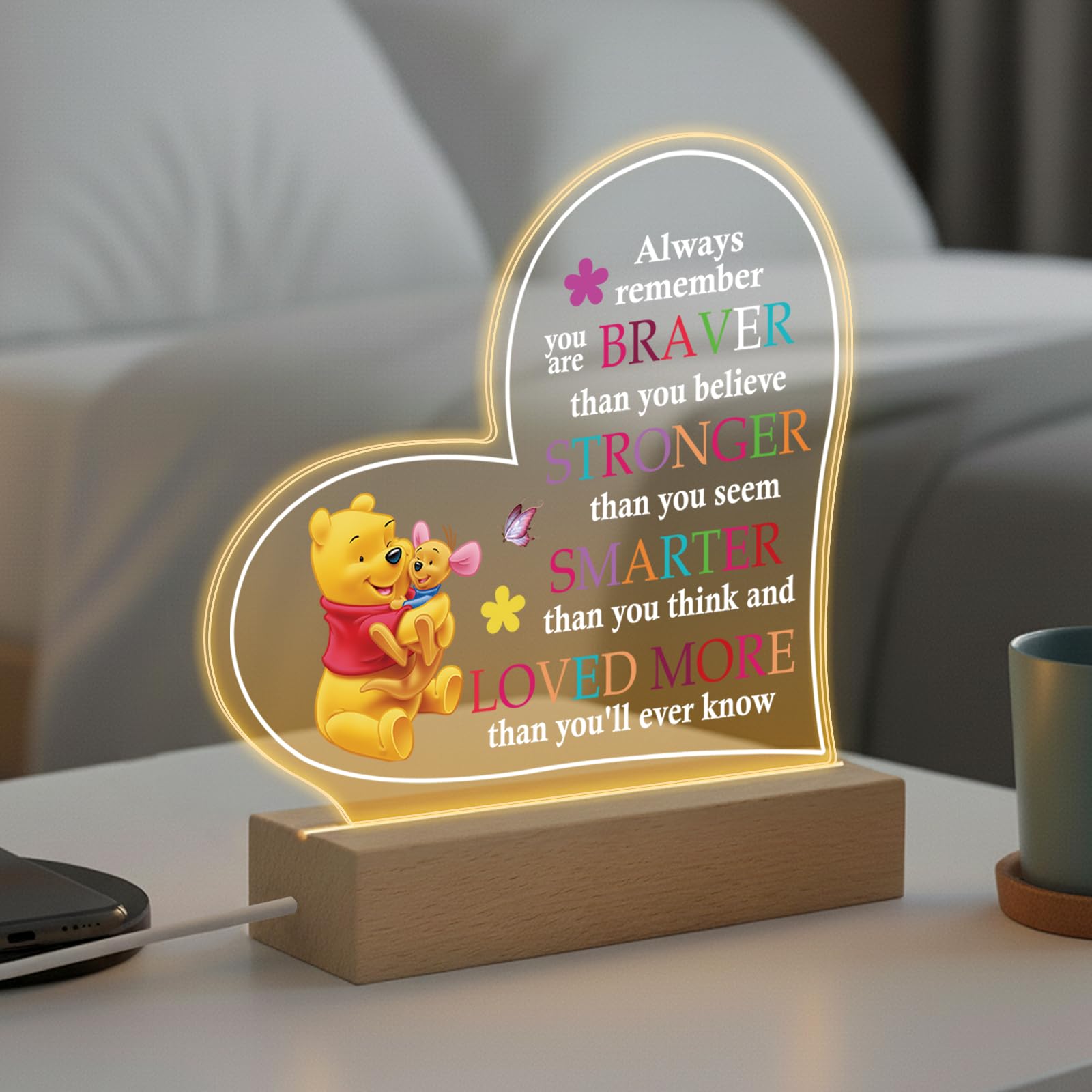 Lampada da notte ispiratrice con Pooh Bear Cartoon Design Night Light, regalo ispiratore per compleanno, Natale, laurea, ritorno a scuola, regalo per amici, figlia, figlio, sorella