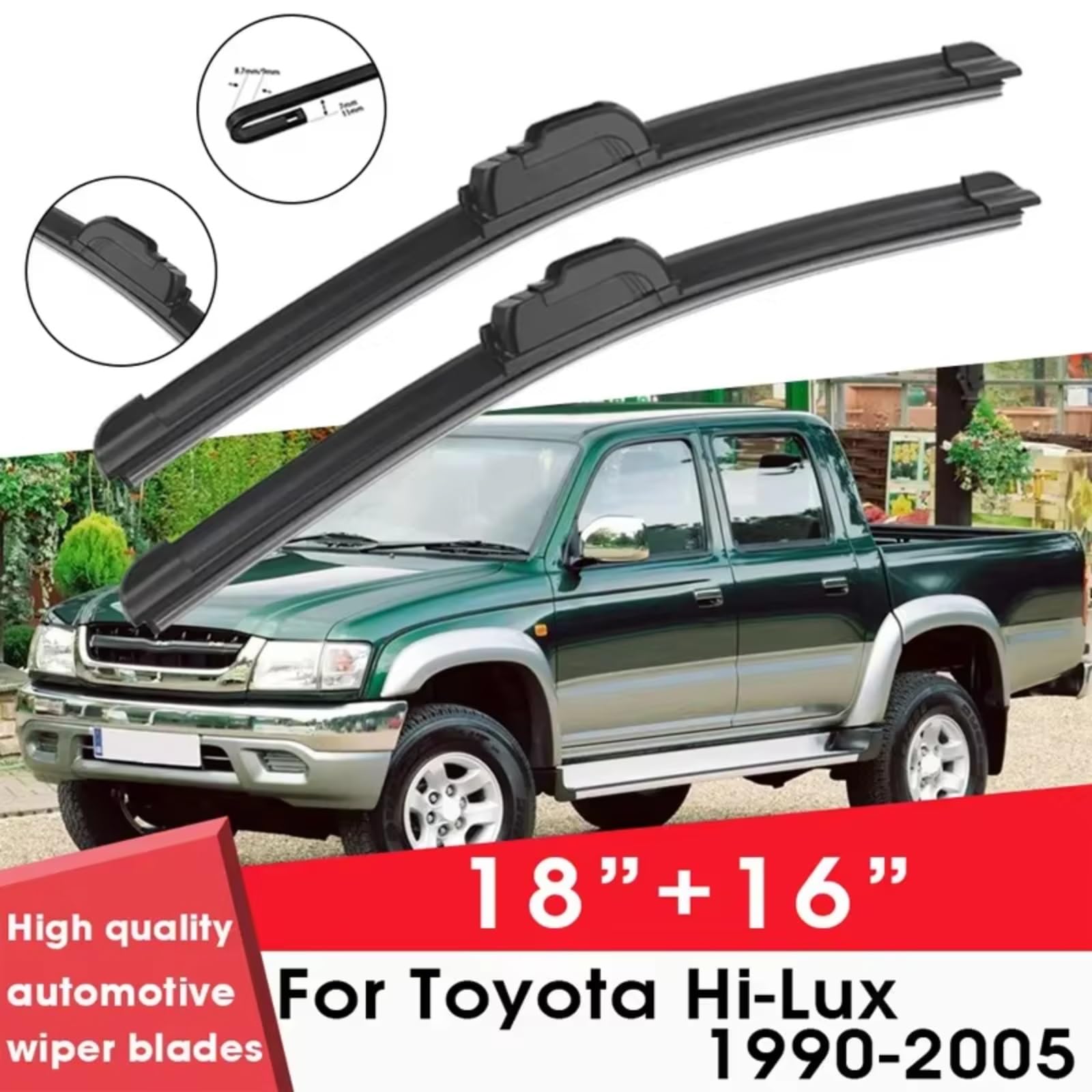 Escobillas Silen Compatible Con Toyota Para Hi-Lux 1990-2005 18 "+16" Limpiaparabrisas De Goma De Silicona Accesorios Para Limpiaparabrisas De Automóviles Escobillas De Limpiaparabrisas