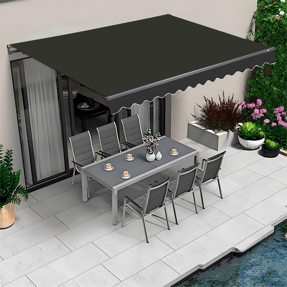 Zamiennik tkaniny na patio - zewnętrzny baldachim przeciwsłoneczny z poliestru do ręcznie wysuwanych markiz od 1,5 m do 4 m (czarny, 5 x 1,50 m) - odporny na promieniowanie UV
