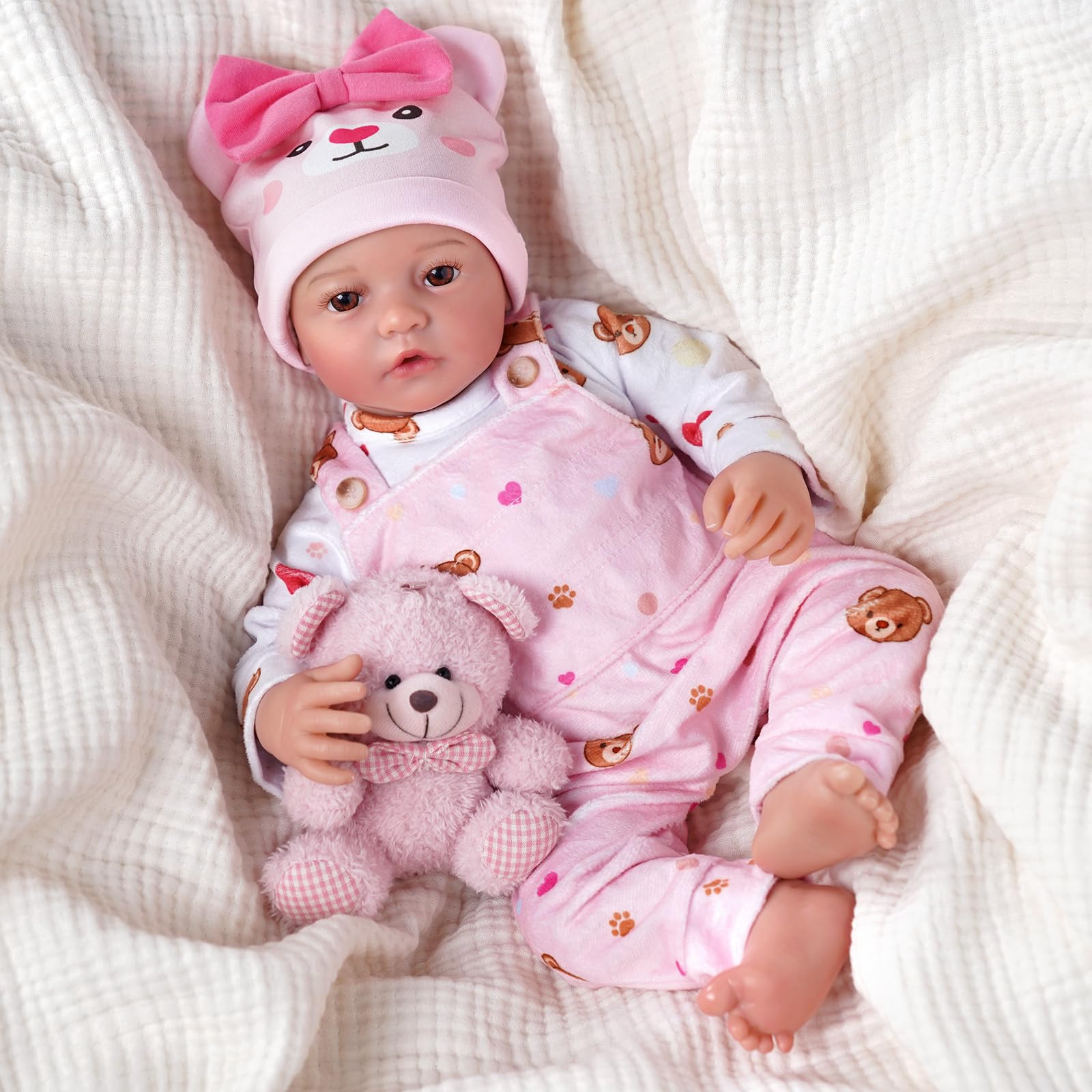 BABESIDE Reborn Baby Doll Girl - 17 Inch Cute Lifelike Cloth Body Doll, Realistic Newborn Baby Girl with Charming Outfit & Complete Accessories, Gift for Kids Age 3+