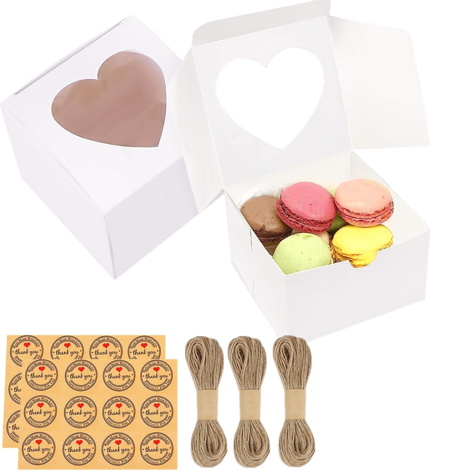 Gbateri 50 Pack 4 Inch Bakery Boxes with Window - Small Cake Boxes 4x4x2.5 inches - Cookie Boxes - Treat Gift Boxes for Pastry Muffins Donuts Dessert Cupcakes Strawberries Candy Party Favor (White)