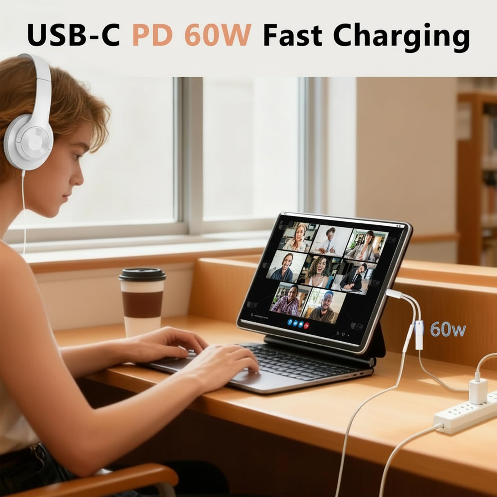 KikoSaka USB C auf 3,5 mm Audio-Adapter, 2-in-1 USBC auf Kopfhöreranschluss, Adapter mit PD-Schnelllade-Dongle-Kabel, Typ C auf Aux, für iPhone 16, iPhone 15, Galaxy